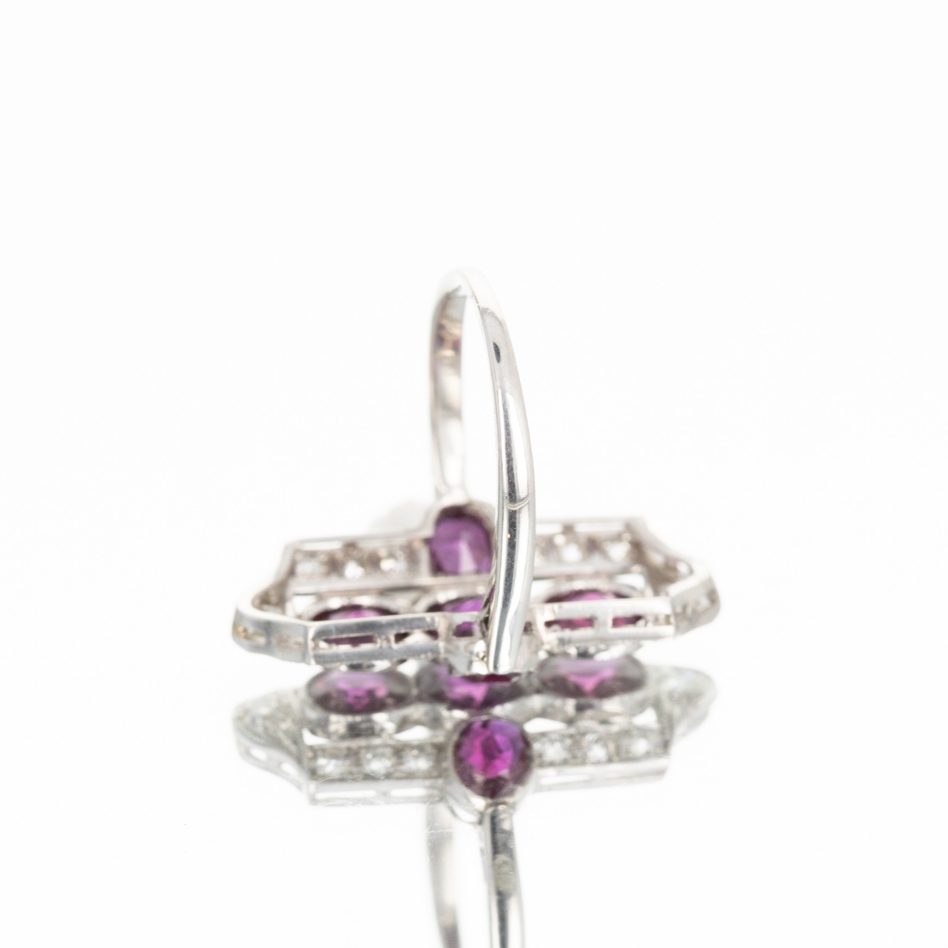 Art Deco Platinum No Heat Ruby Old European Diamond Shield Ring - Queen May