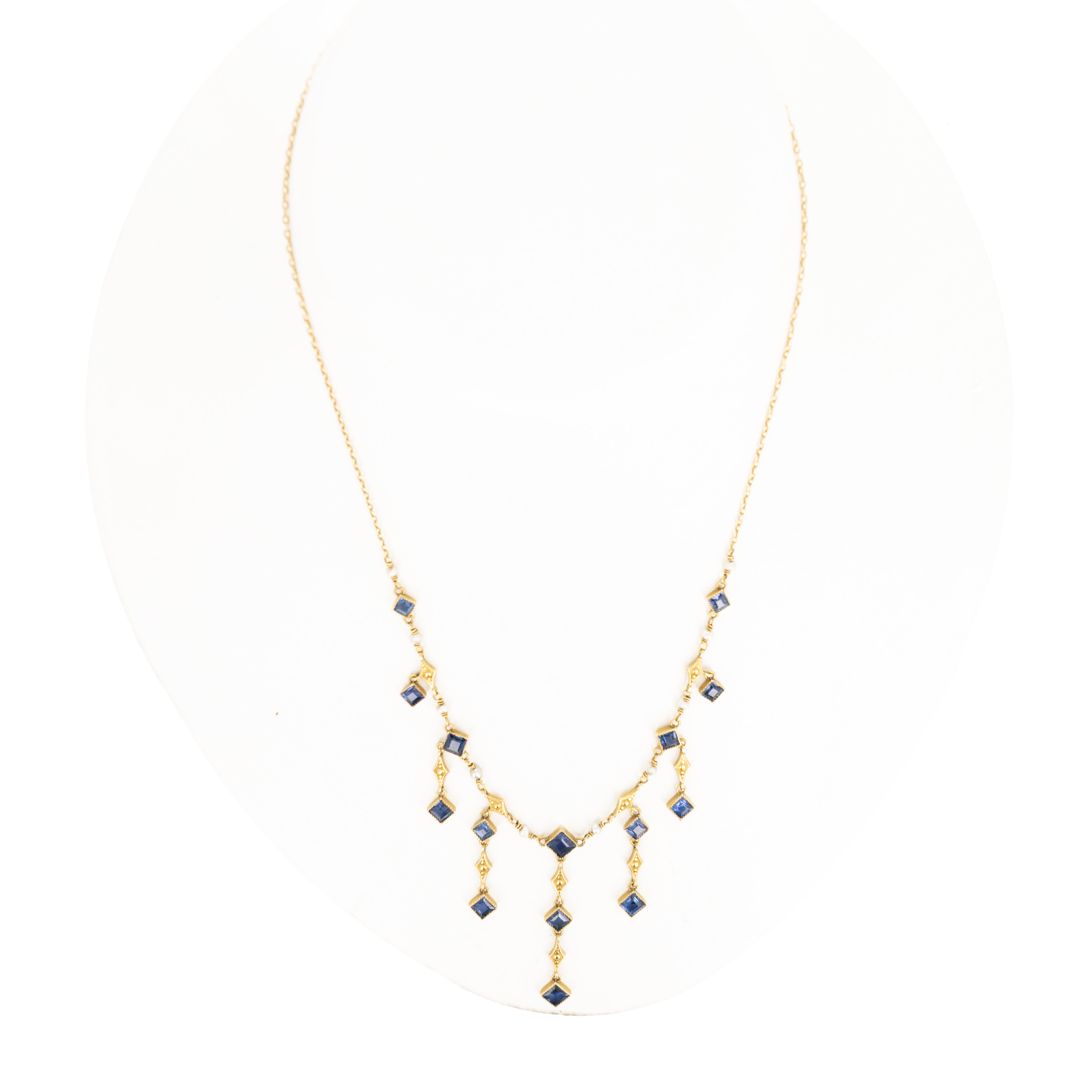 Victorian 14K Yellow Gold 4 Carat Antique Cut Sapphire Fringe Necklace - Queen May