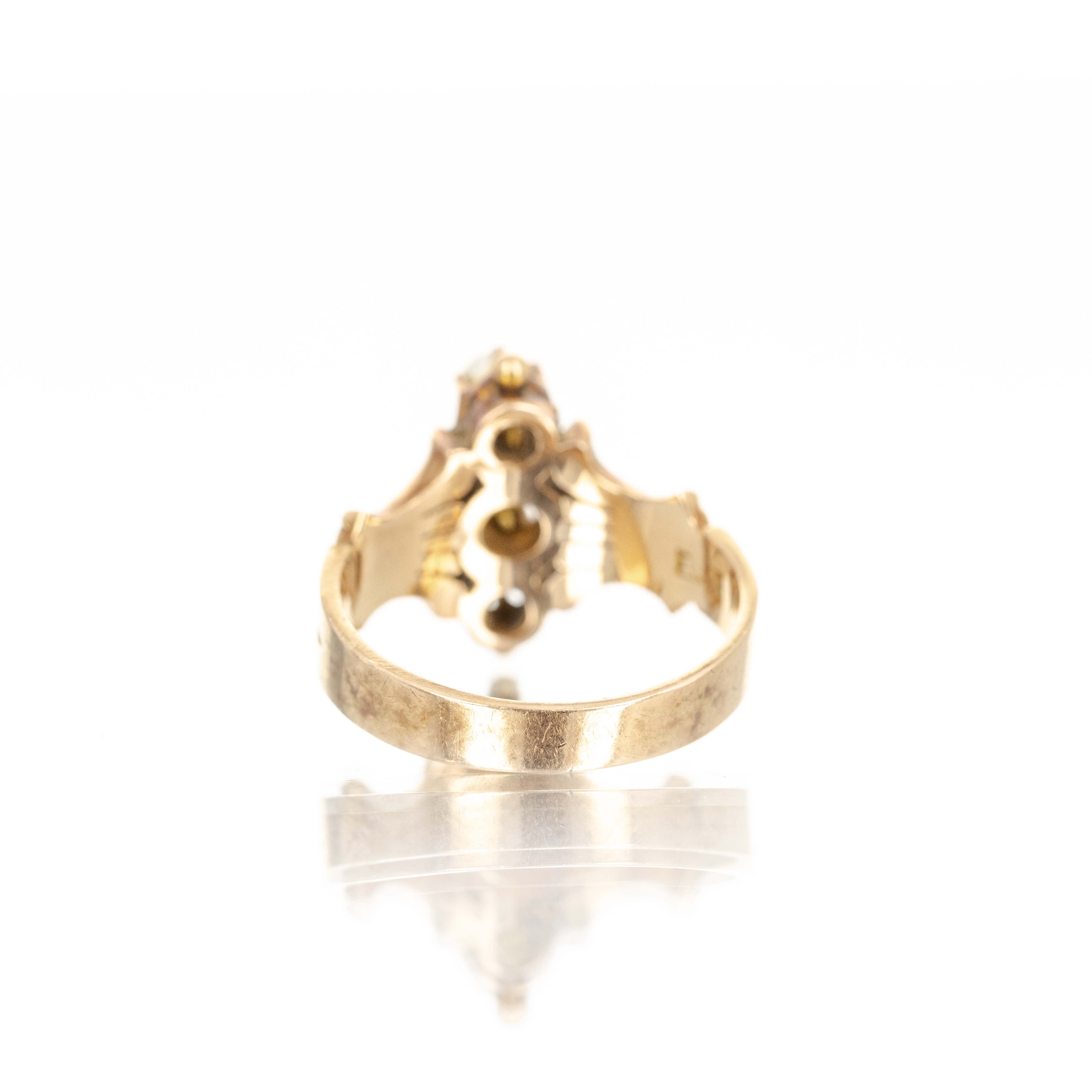 Victorian 14K Yellow Gold Pearl Engraved Ring - Queen May