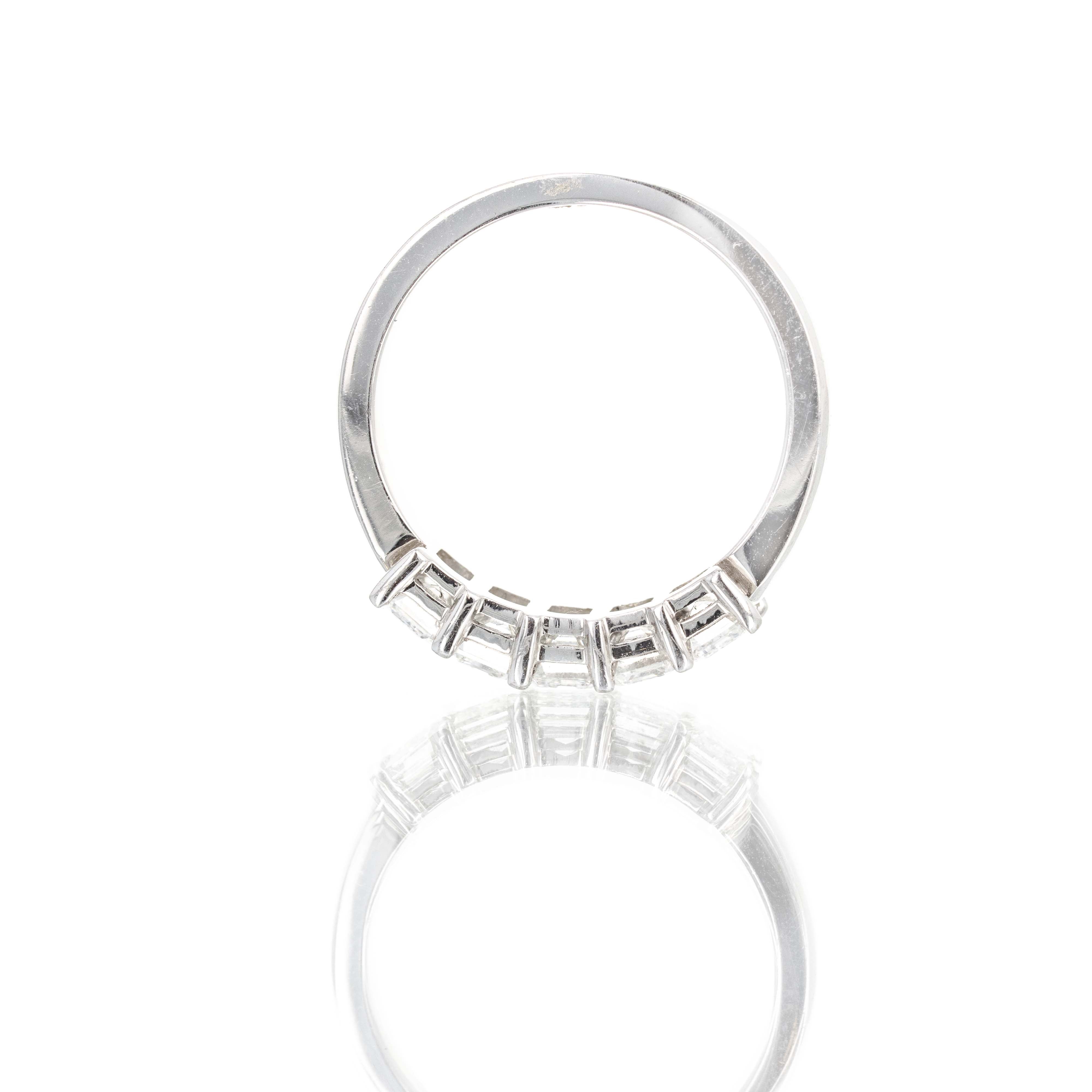 14K White Gold 1.77 Carat Emerald Diamond Five Stone Band - Queen May