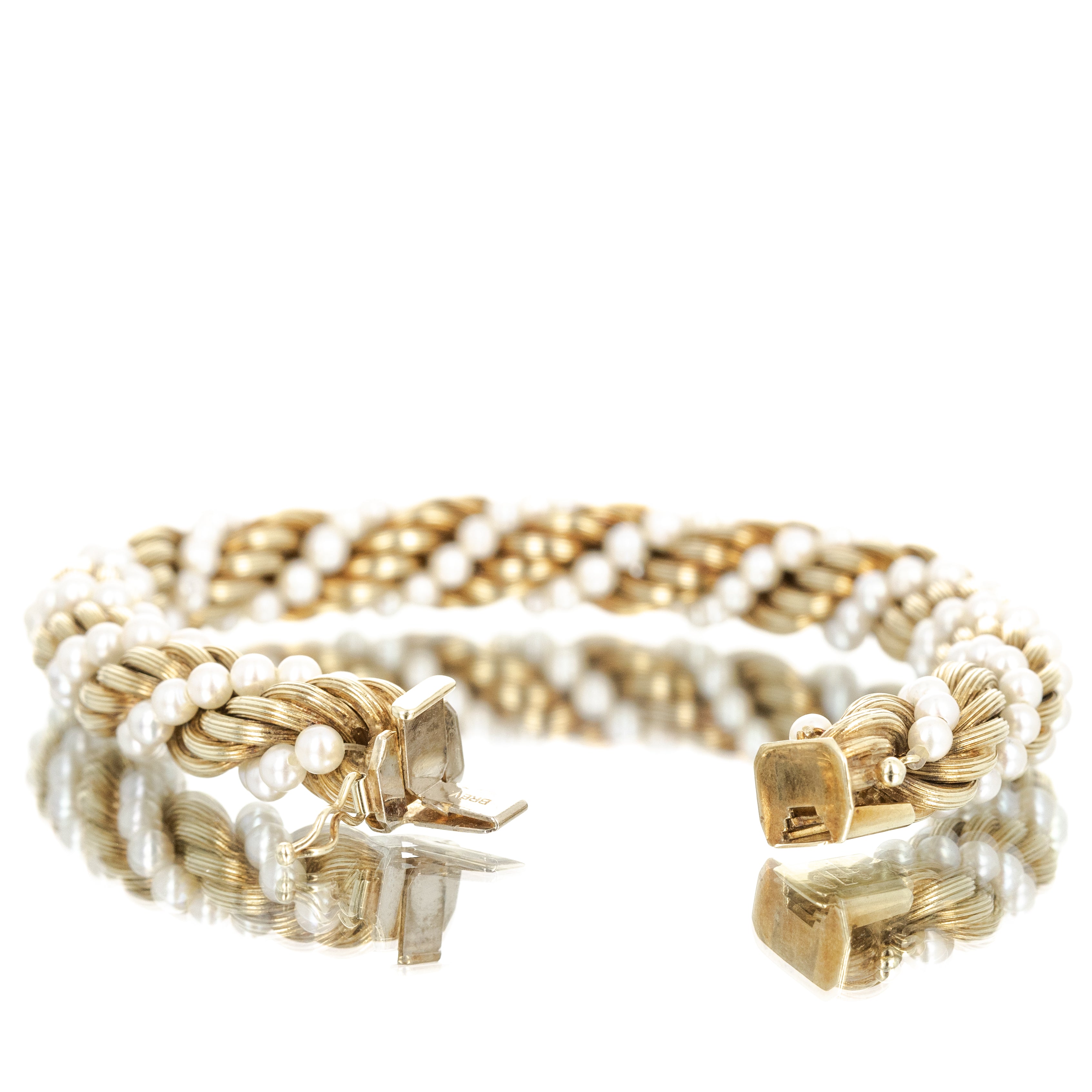 14K Yellow Gold Woven Pearl Bracelet - Queen May