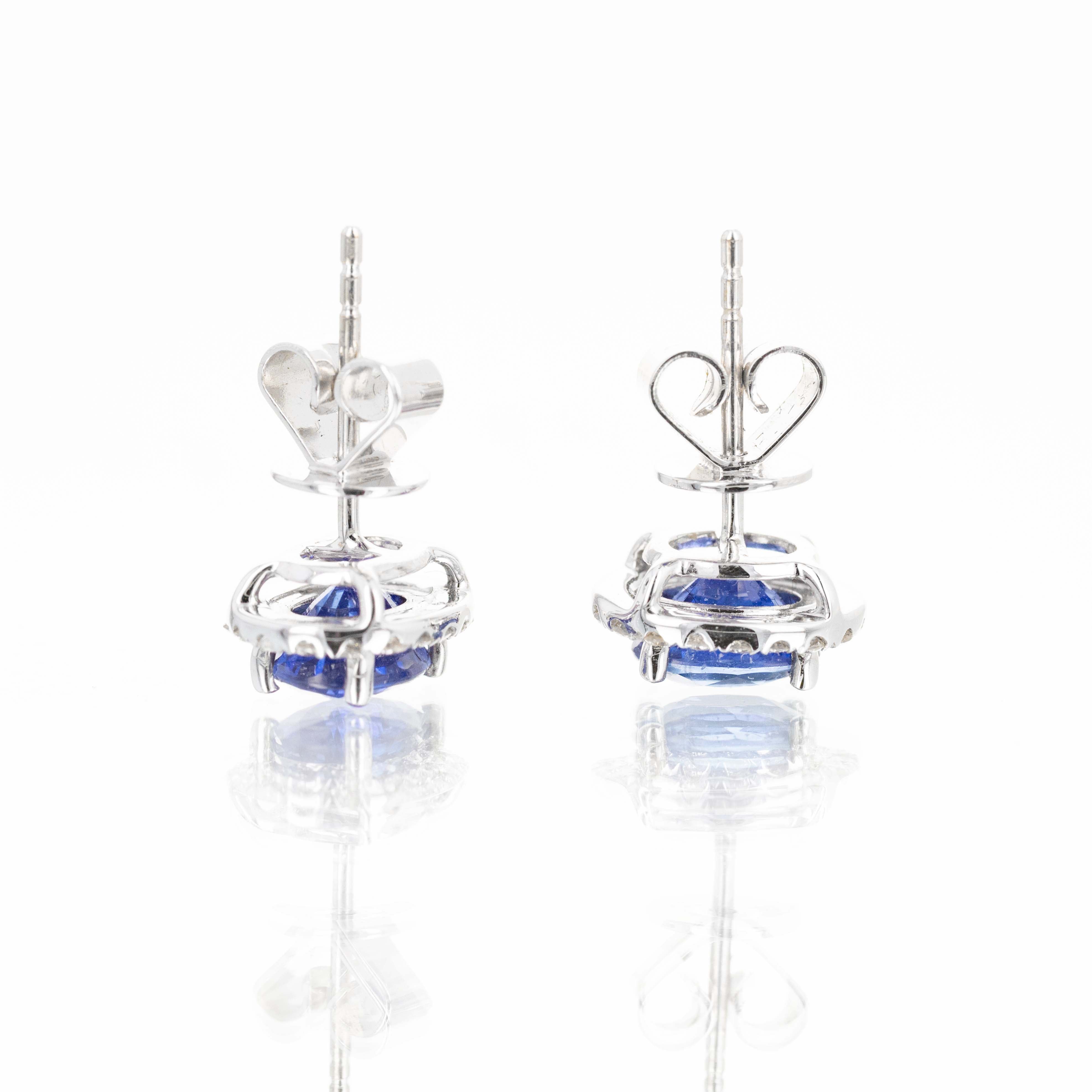 18K White Gold 2.14 Carat Oval Sapphire Diamond Halo Stud Earrings - Queen May