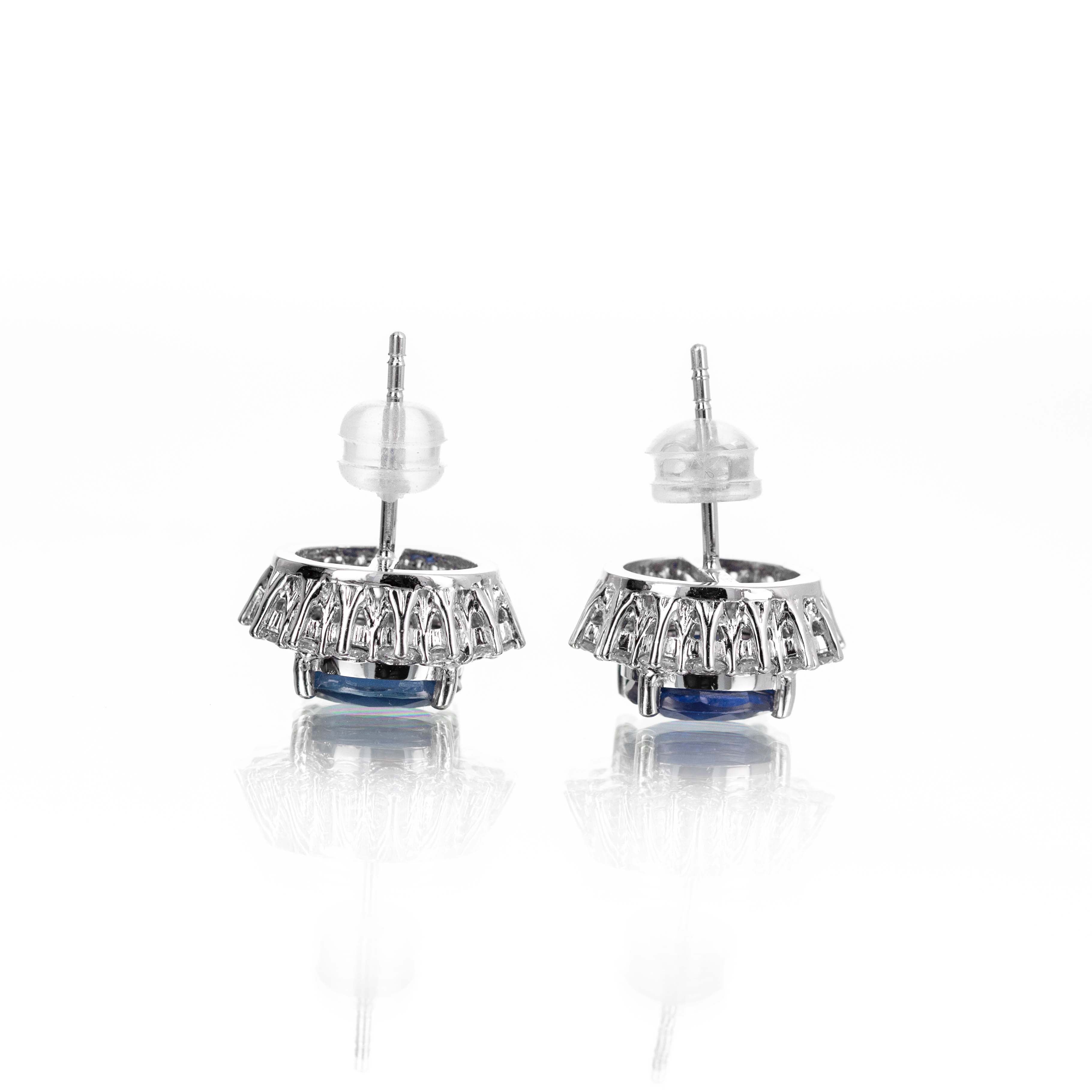 Platinum 3.90 Carat Oval Sapphire Diamond Halo Stud Earrings - Queen May