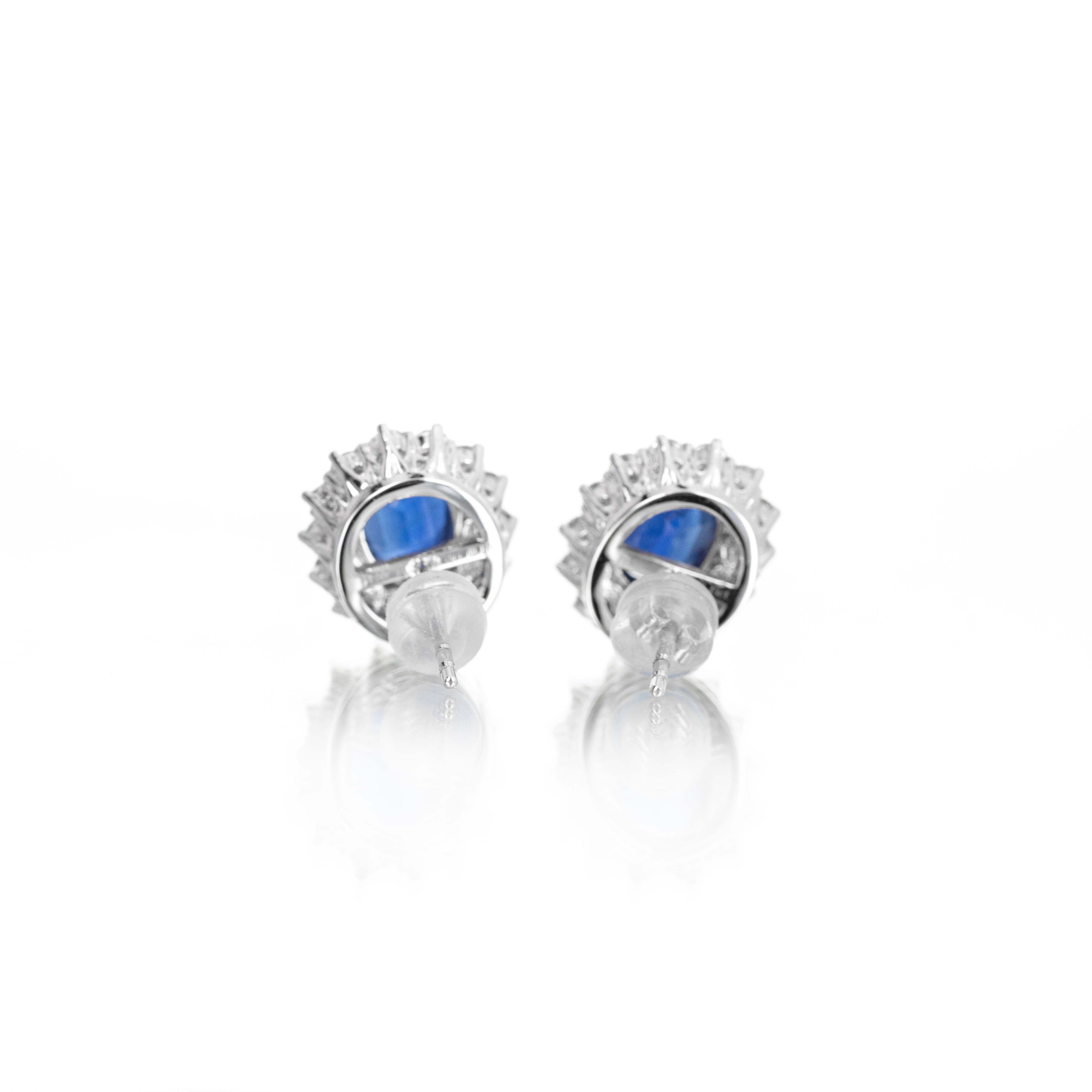 Platinum 3.90 Carat Oval Sapphire Diamond Halo Stud Earrings - Queen May
