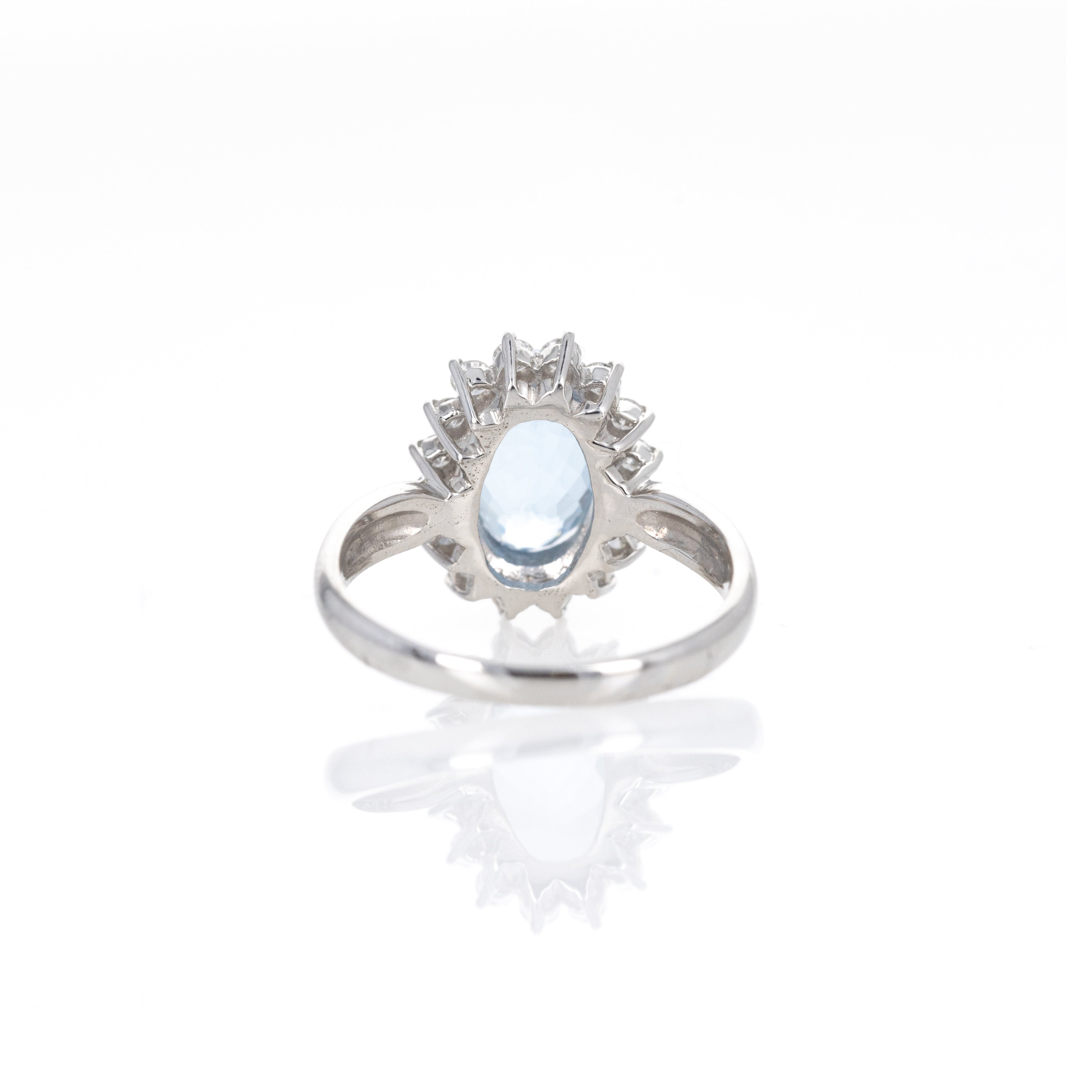 Platinum 2.56 Carat Oval Aquamarine Diamond Halo Ring - Queen May