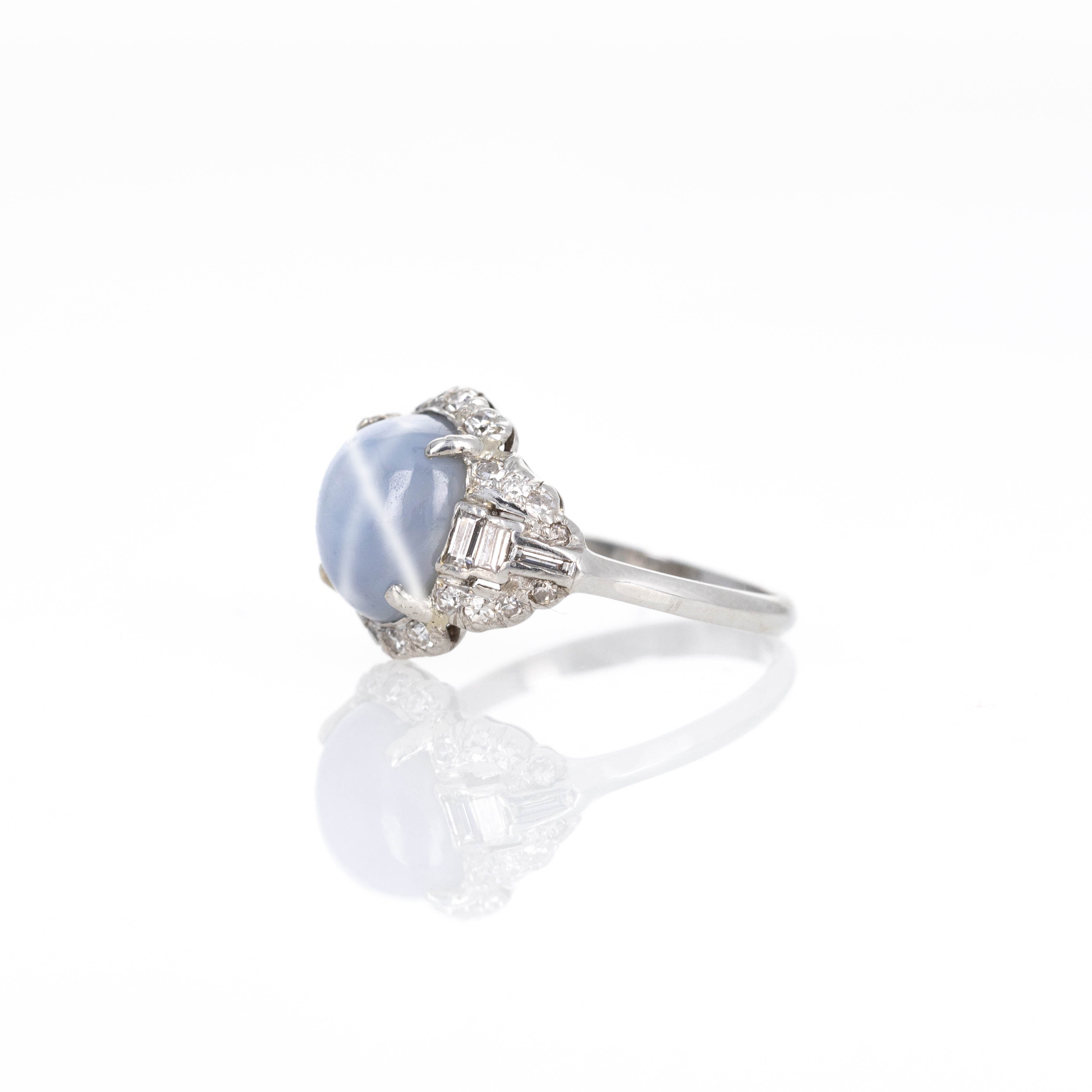 Art Deco Platinum 5.30 Carat Star Sapphire Diamond Ring - Queen May