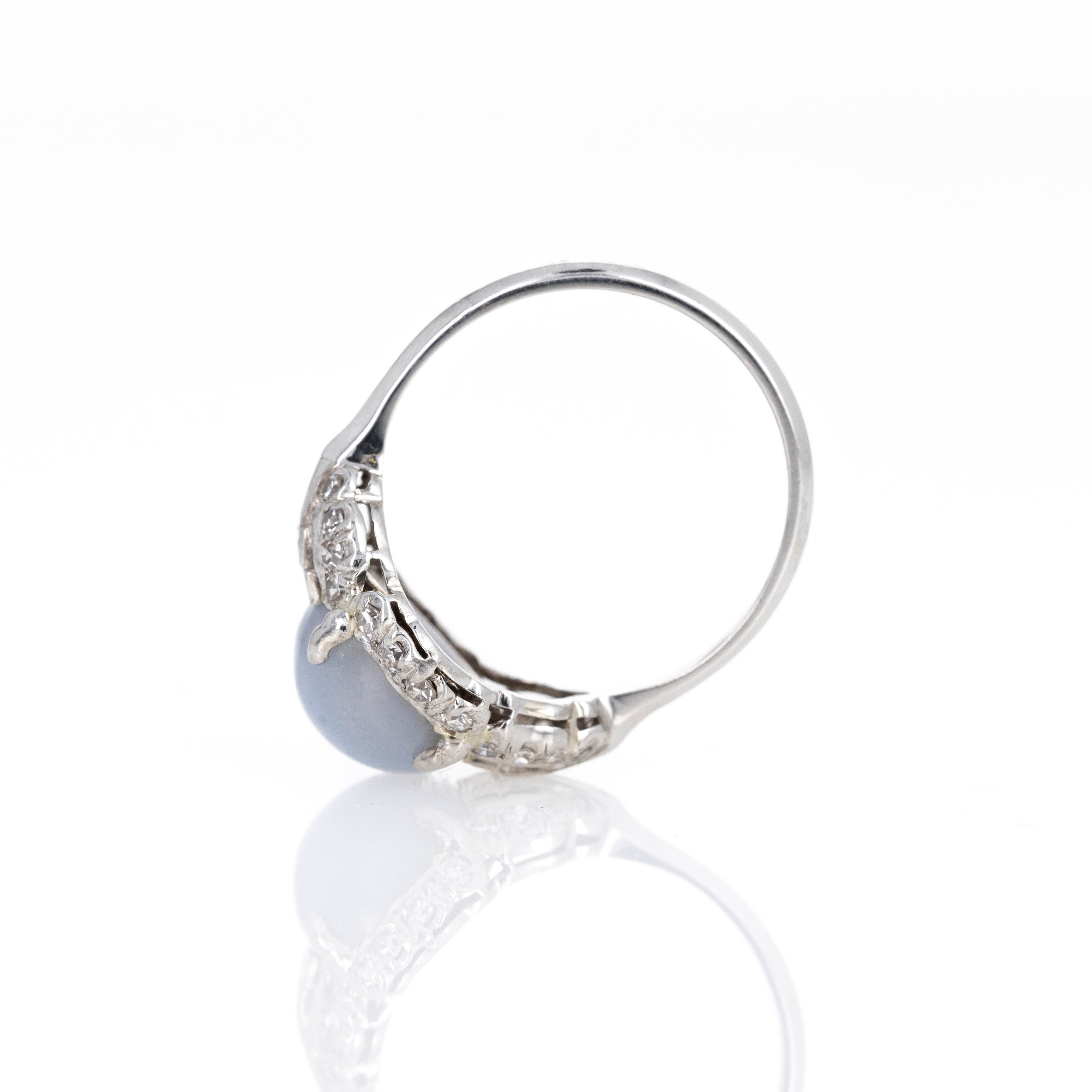 Art Deco Platinum 5.30 Carat Star Sapphire Diamond Ring - Queen May