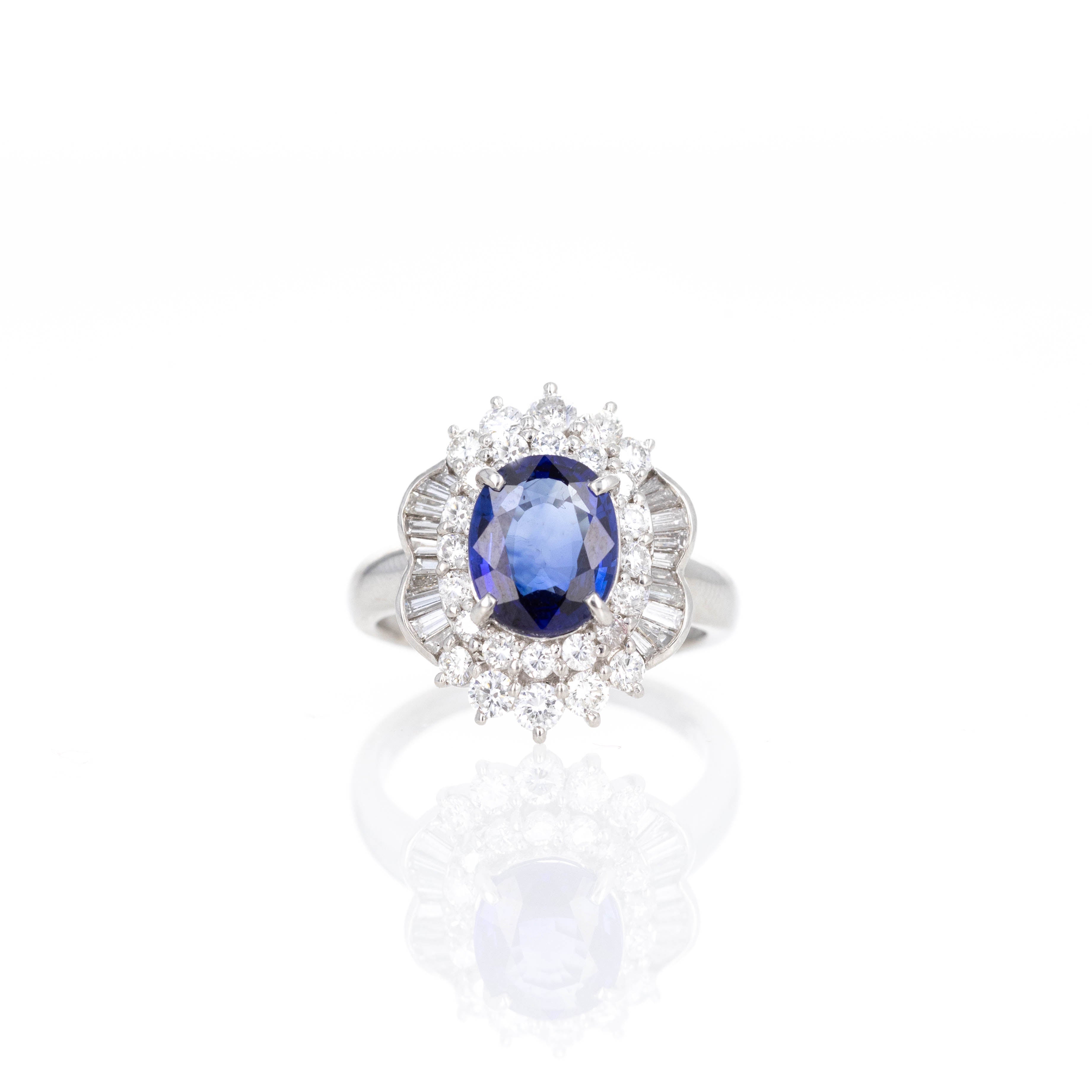 Platinum 1.99 Carat Oval Sapphire Diamond Halo Ring - Queen May