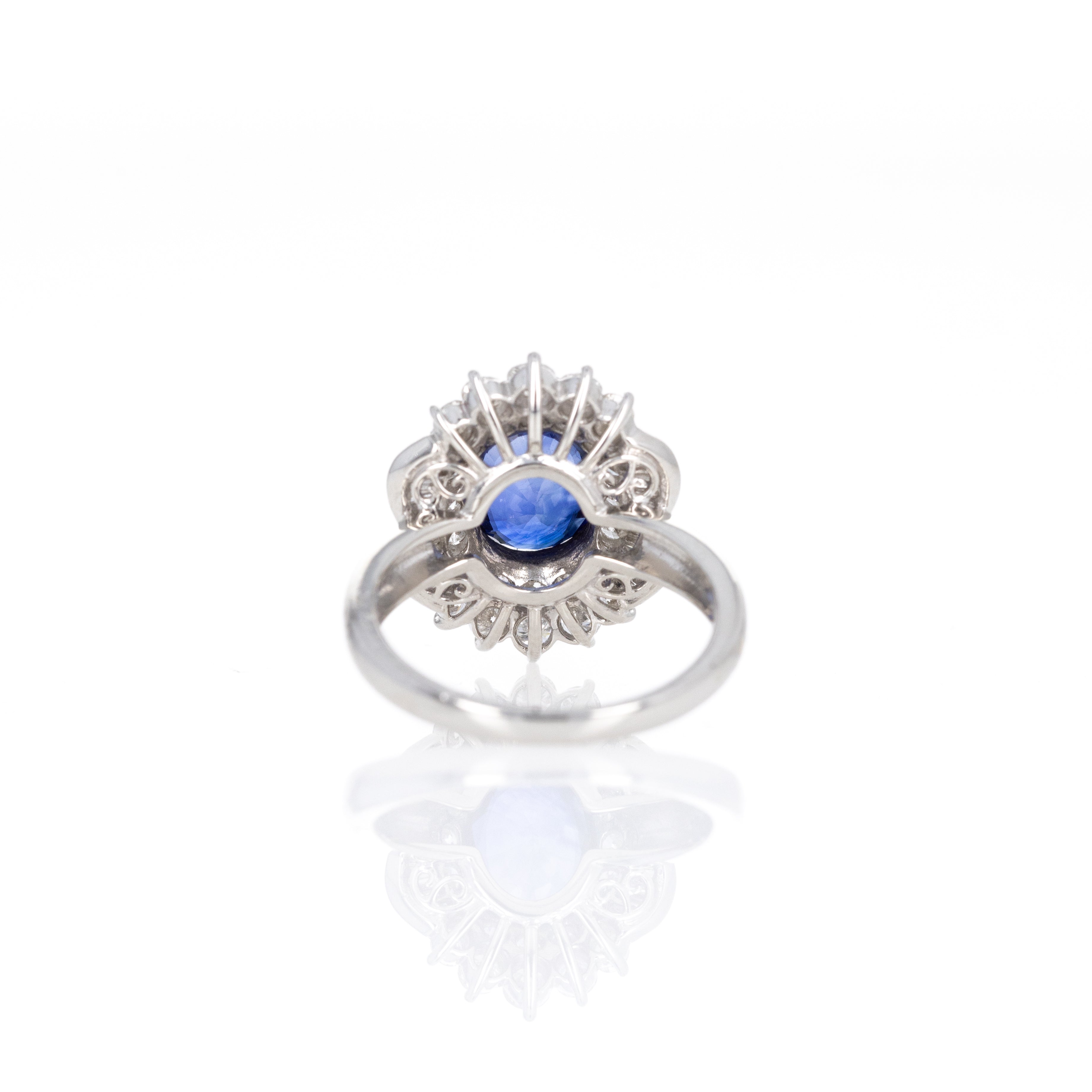 Platinum 1.99 Carat Oval Sapphire Diamond Halo Ring - Queen May