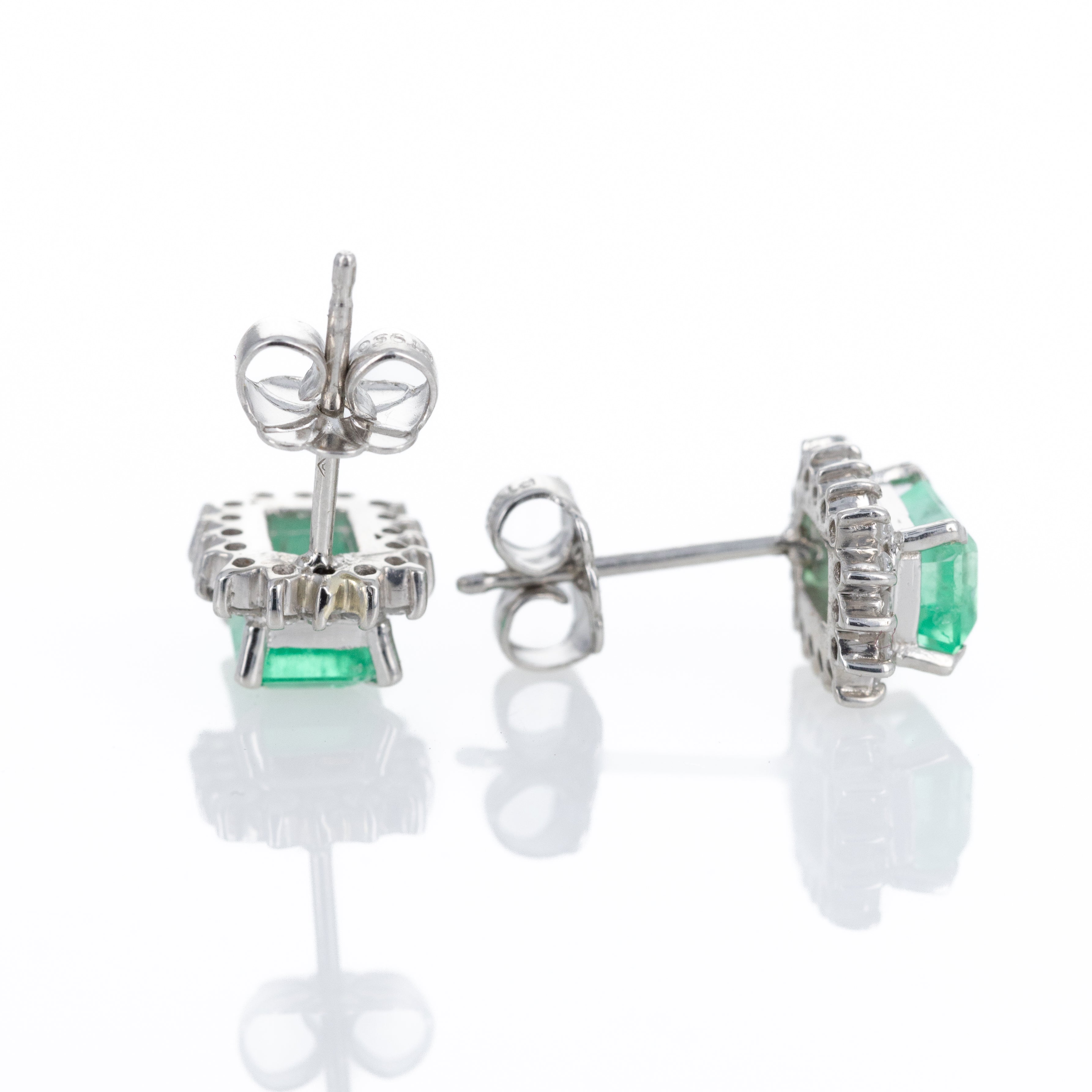 Platinum 1.30 Carat Emerald Diamond Halo Stud Earrings - Queen May