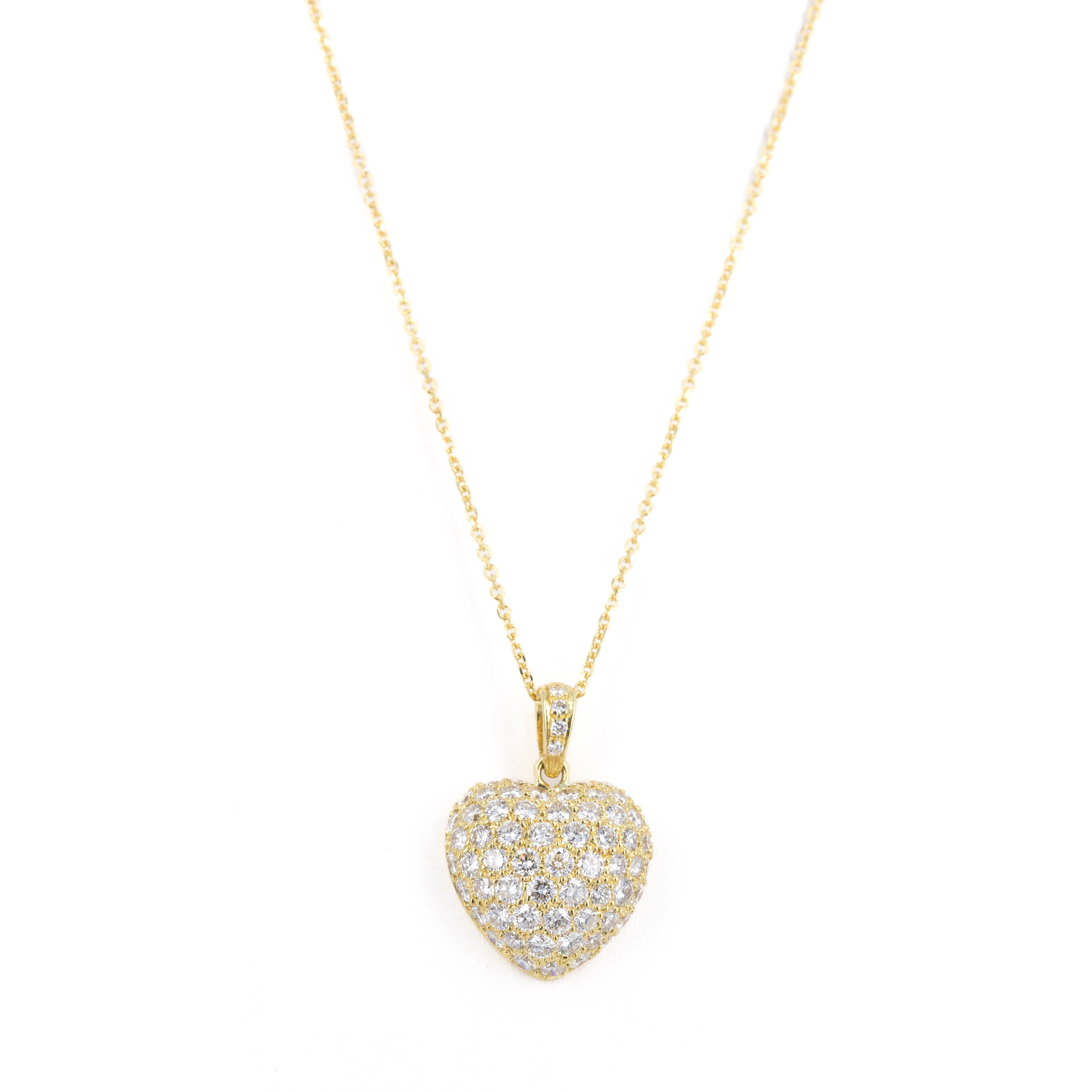 18K Yellow Gold 2.10 Carat Diamond Pave Heart Pendant Necklace - Queen May