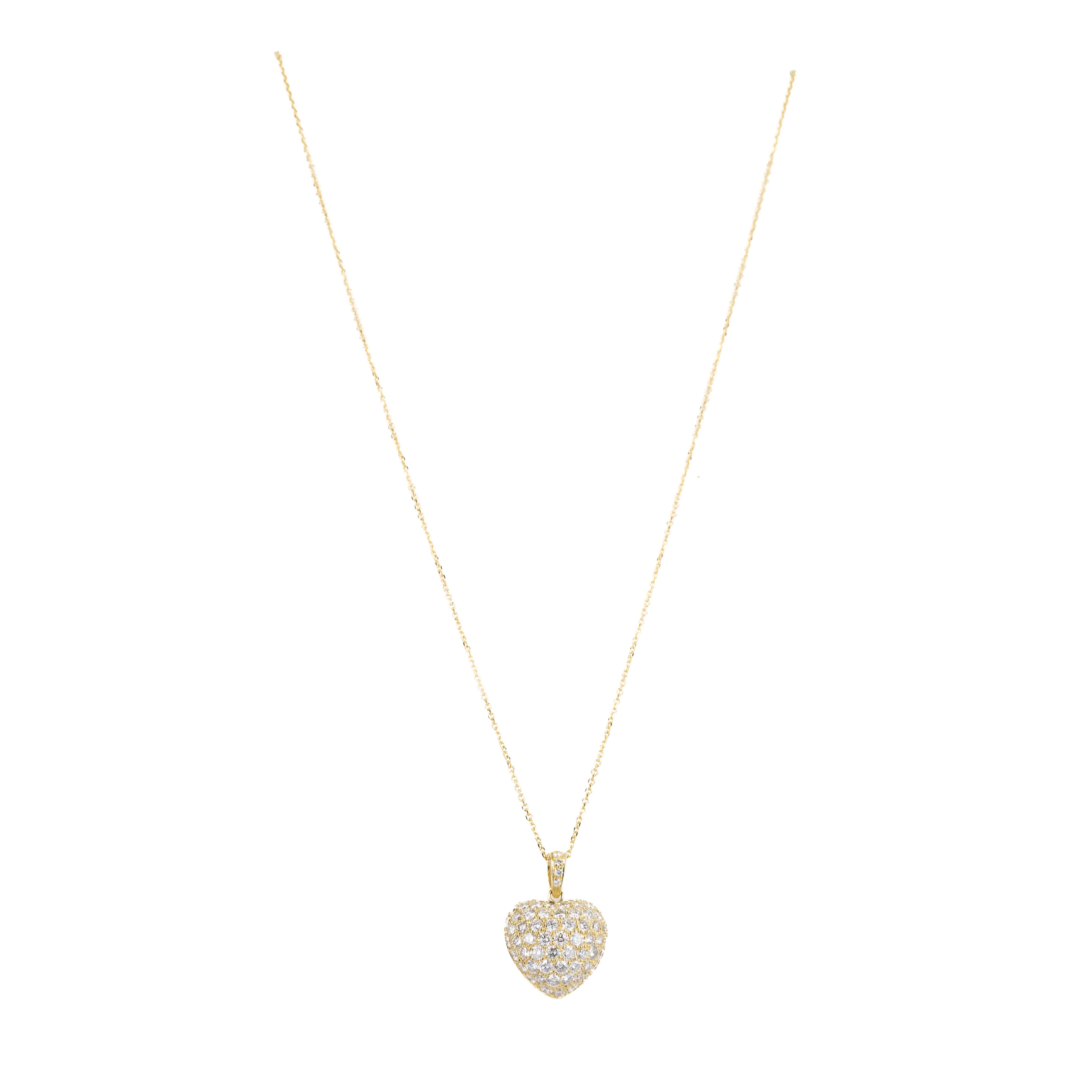 18K Yellow Gold 2.10 Carat Diamond Pave Heart Pendant Necklace - Queen May