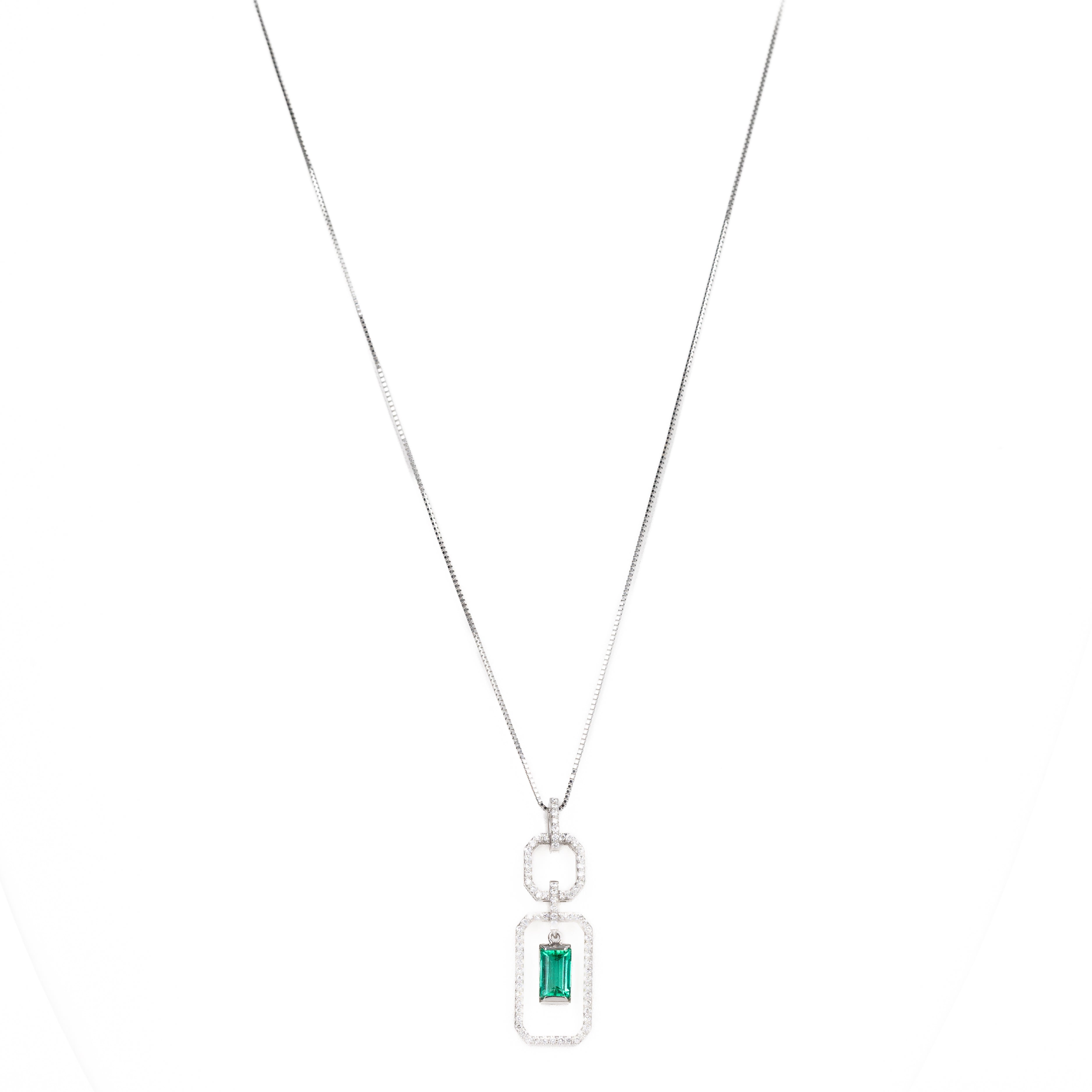 Platinum 0.62 Carat Emerald Diamond Pendant Necklace - Queen May