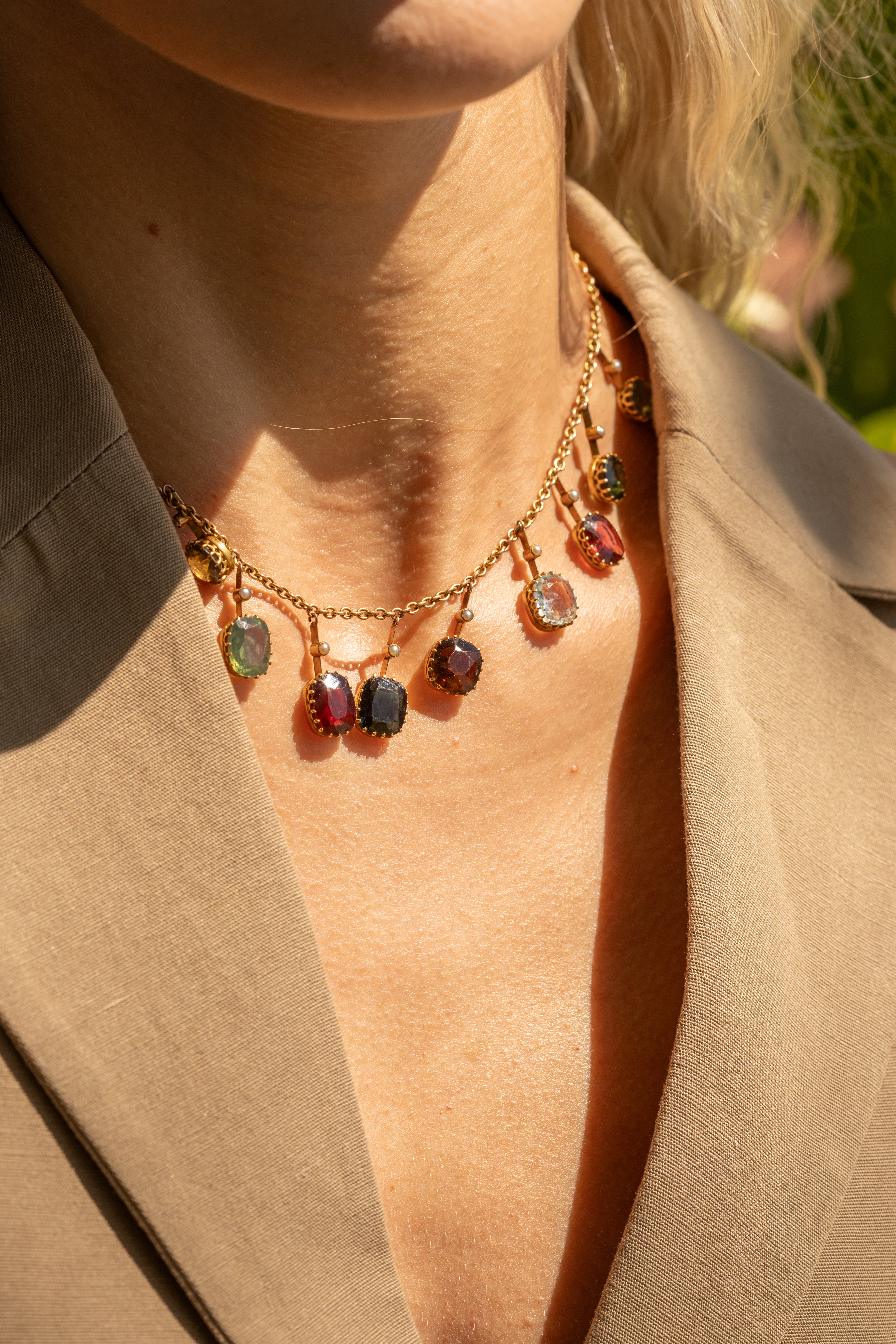 Victorian Multi Gem 9ct Yellow Gold Fringe Necklace Circa 1880 - Queen May