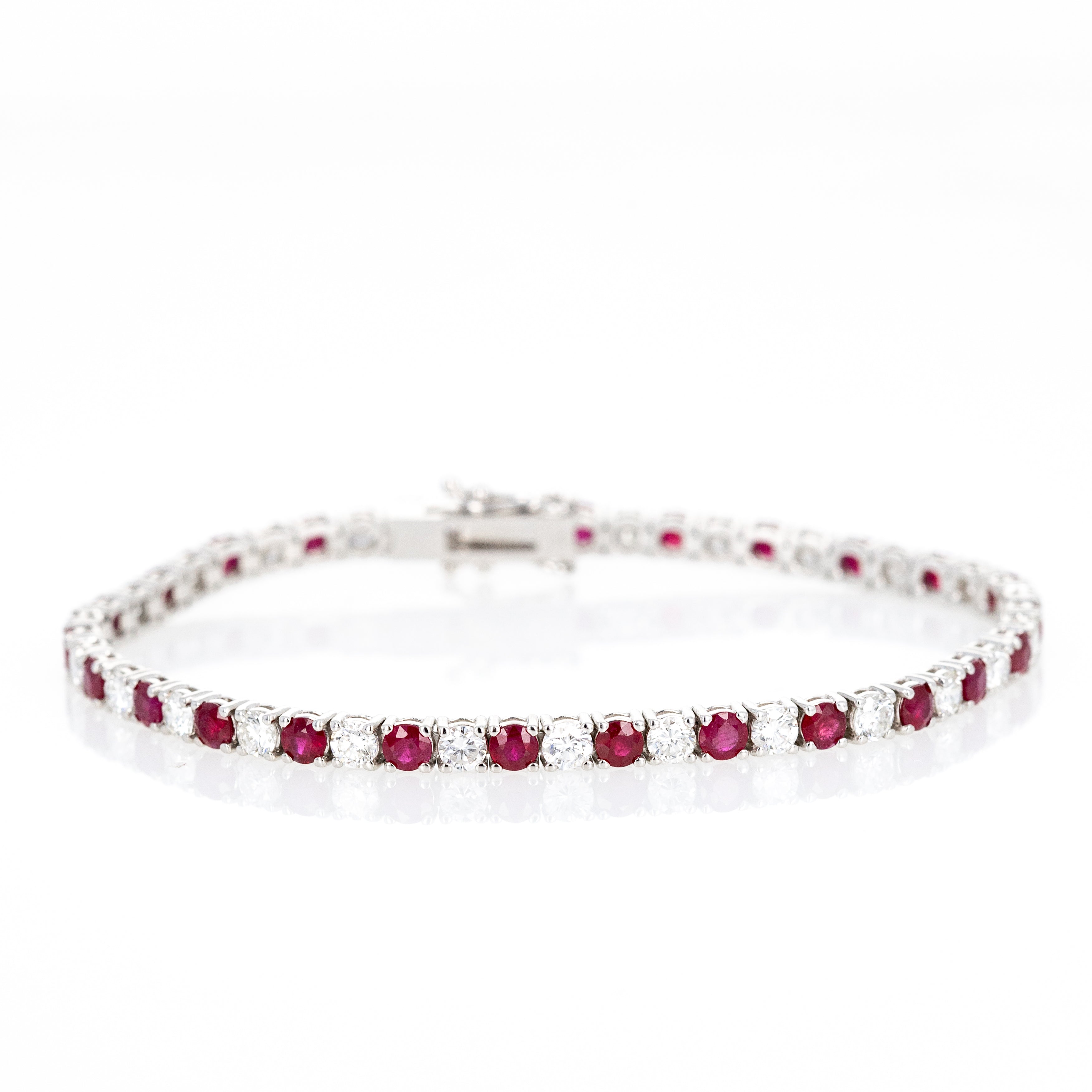 14K White Gold 4.83 Carat Round Ruby Diamond Tennis Bracelet - Queen May