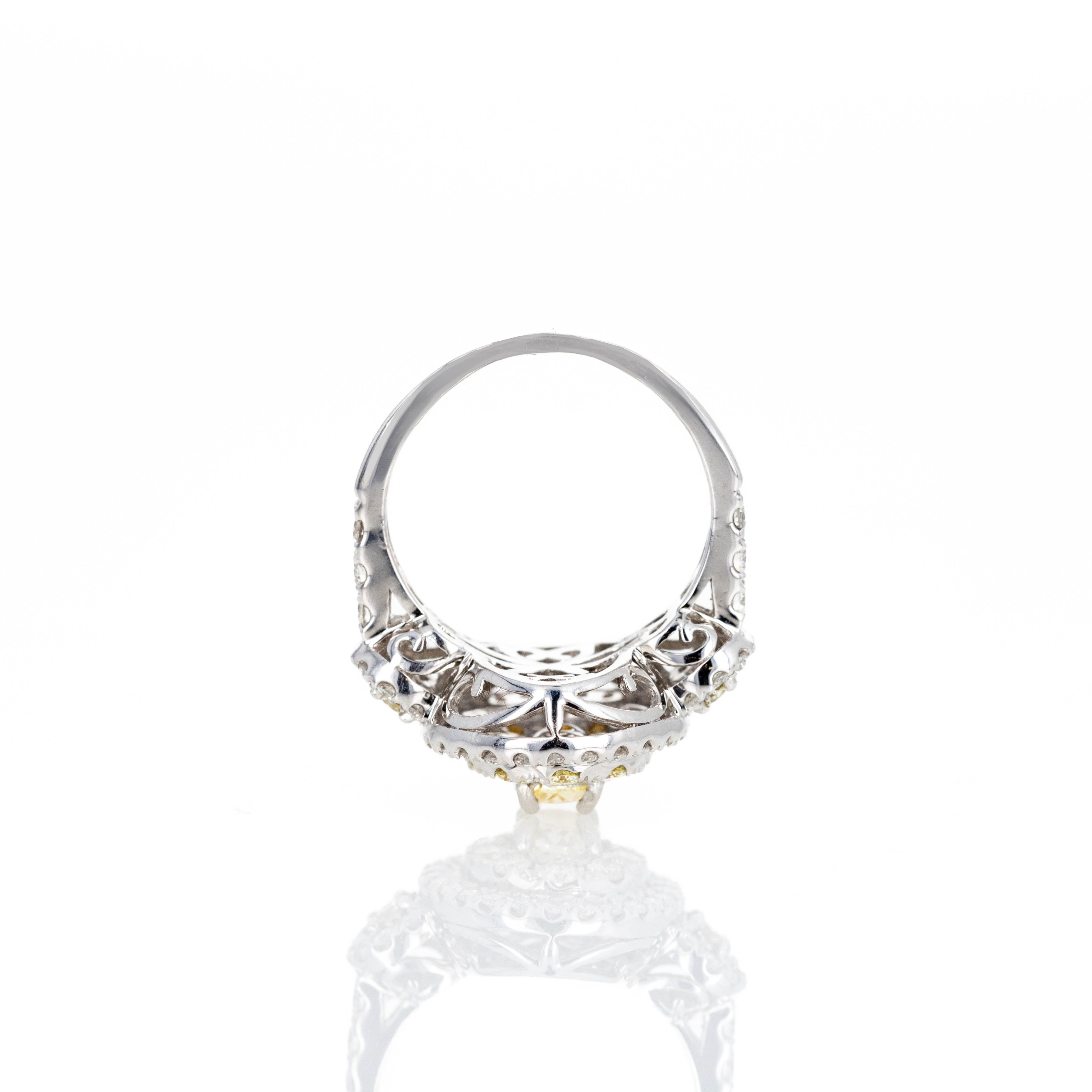 14K White Gold 0.40 Carat Oval Light Yellow Diamond Halo Ring - Queen May