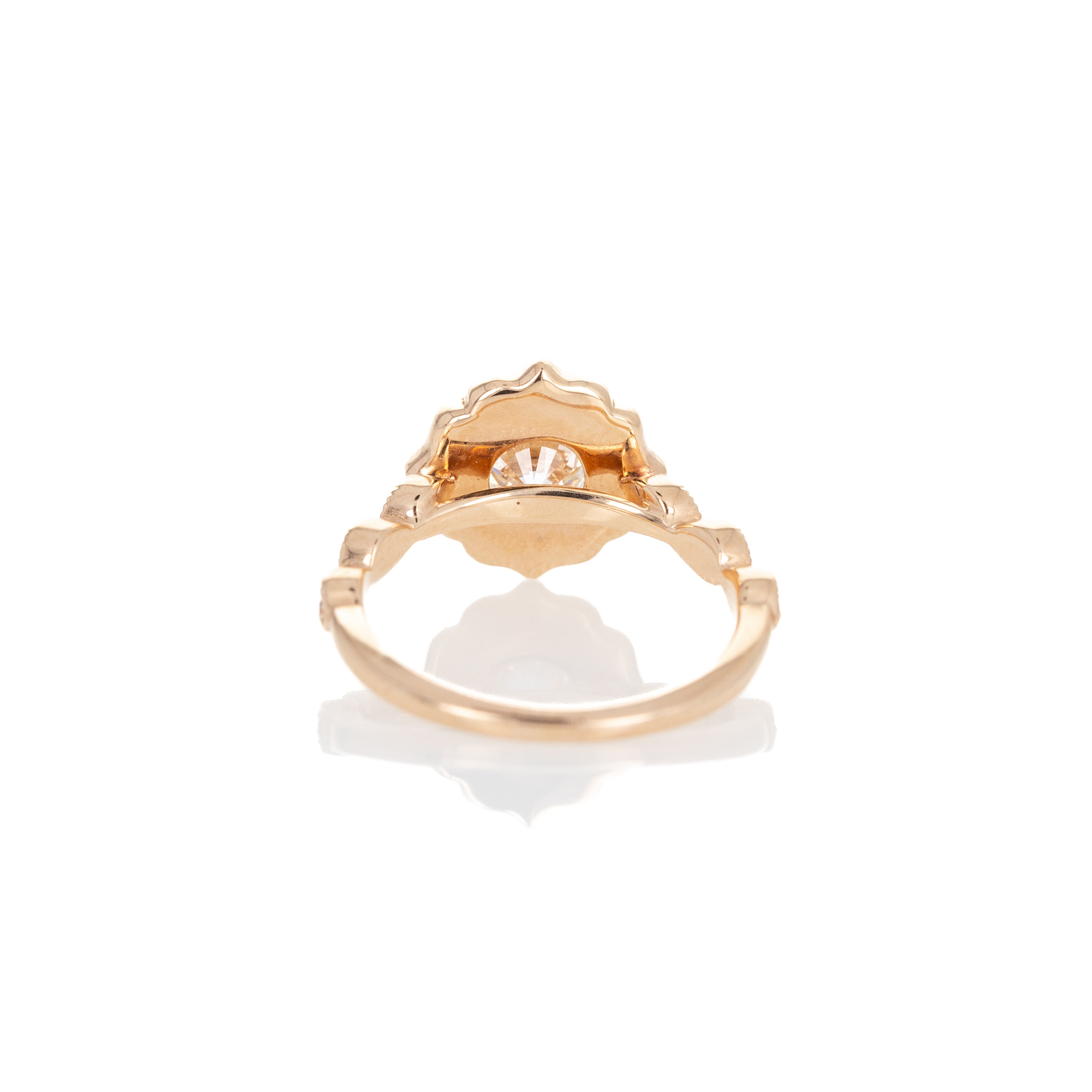 14K Rose Gold 1.02 Carat Round Brilliant Diamond Scalloped Halo Engagement Ring - Queen May