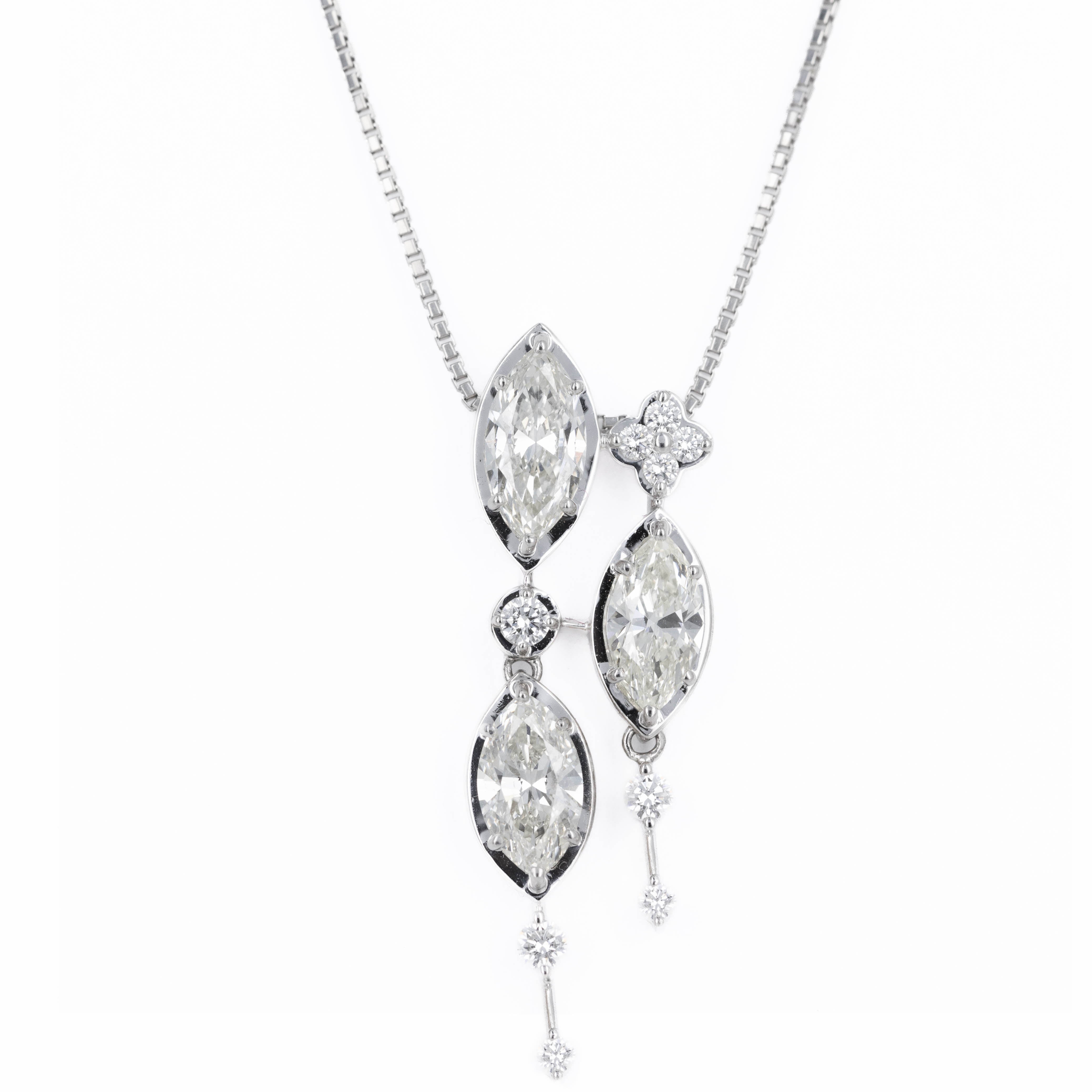 Platinum 2.26 Carat Marquise Diamond Trio Pendant Necklace - Queen May