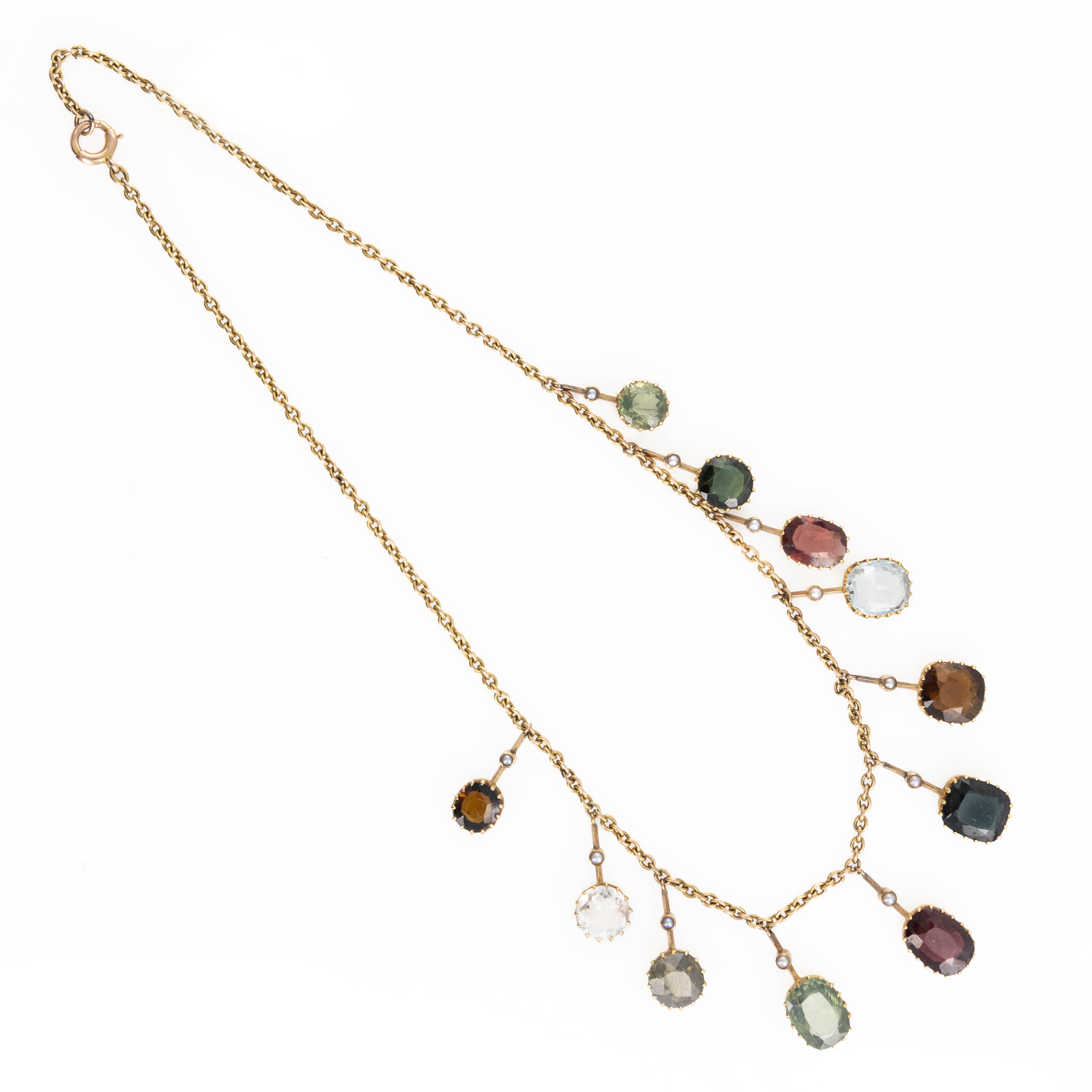 Victorian Multi Gem 9ct Yellow Gold Fringe Necklace Circa 1880 - Queen May