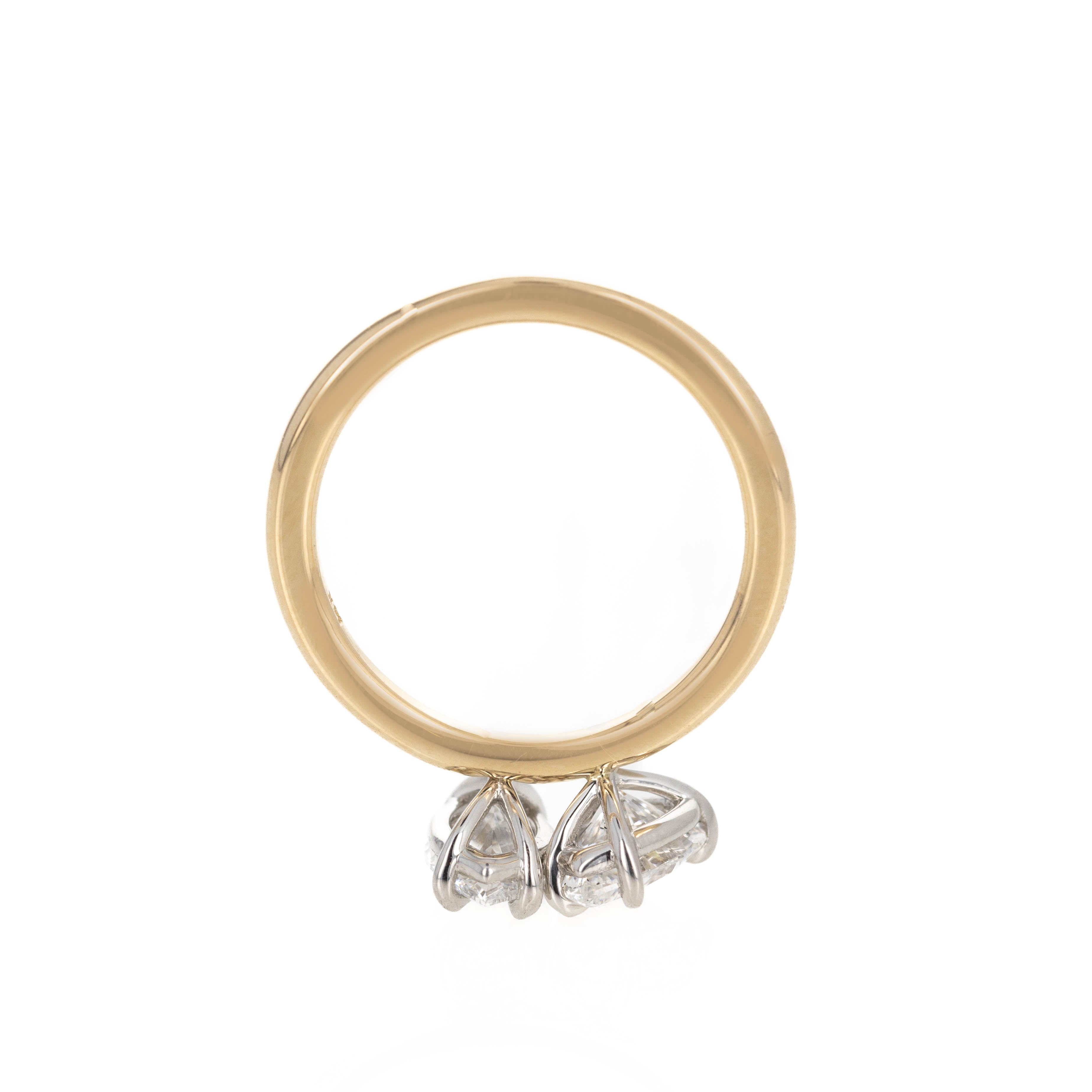 14K Yellow Gold Platinum 2.02 Carat Two Stone Diamond Marquise Pear Engagement Ring - Queen May
