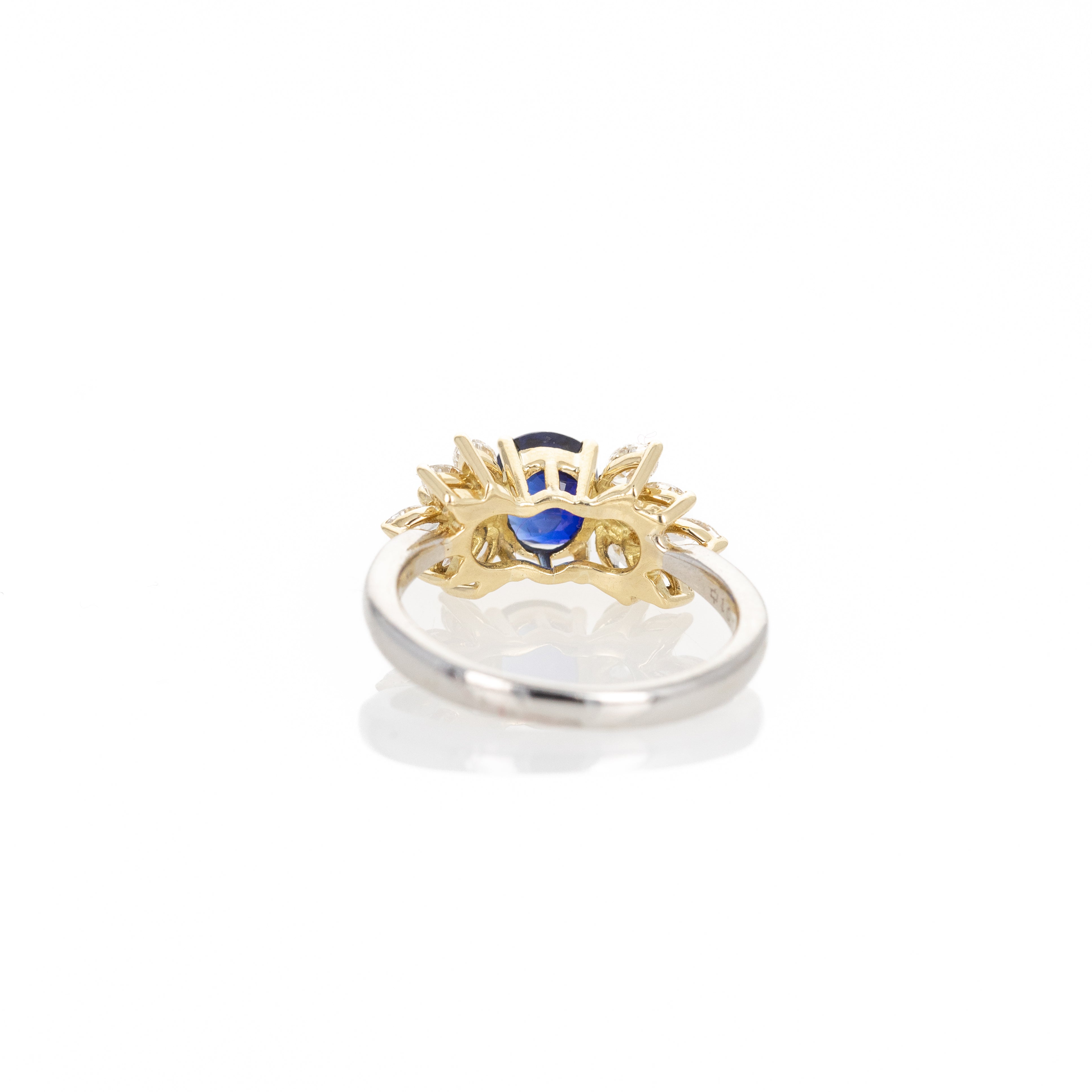 Platinum 18K Yellow Gold 1.07 Carat Cushion Sapphire Diamond Marquise Ring - Queen May