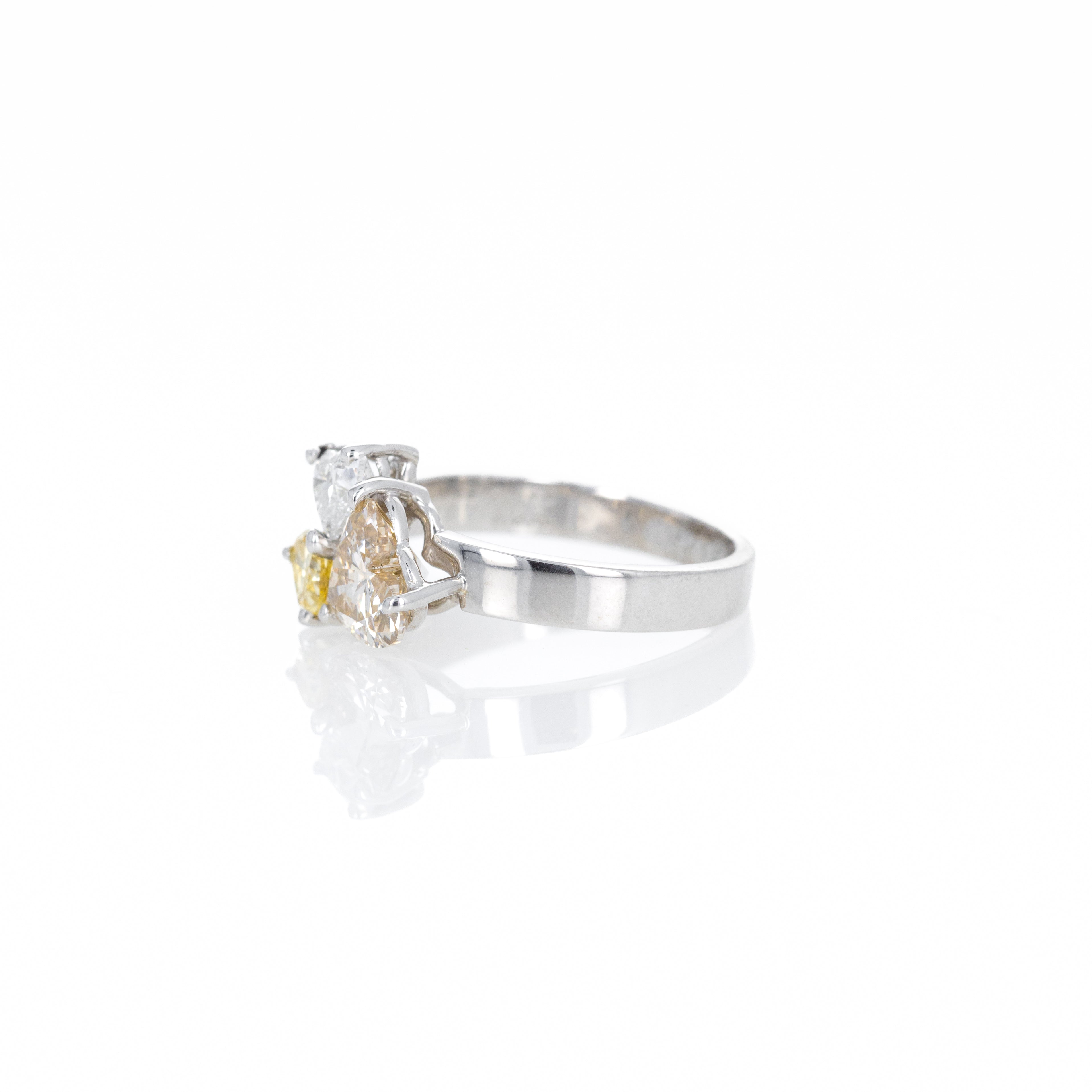 Platinum Three Stone 1.93 Carat Heart Diamond Ring - Queen May