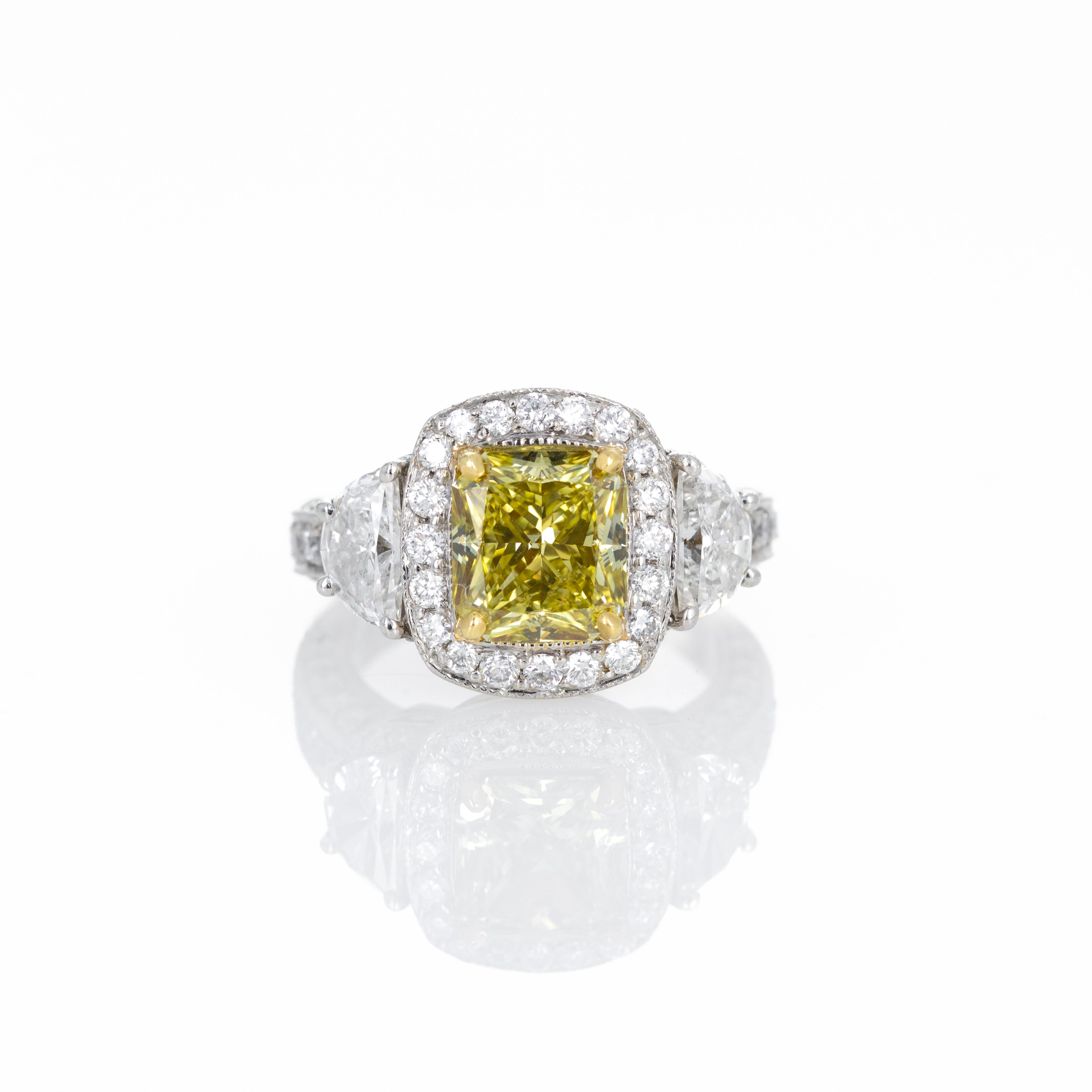 3.11 Carat Fancy Brownish Greenish Yellow Radiant Diamond Engagement Ring - Queen May