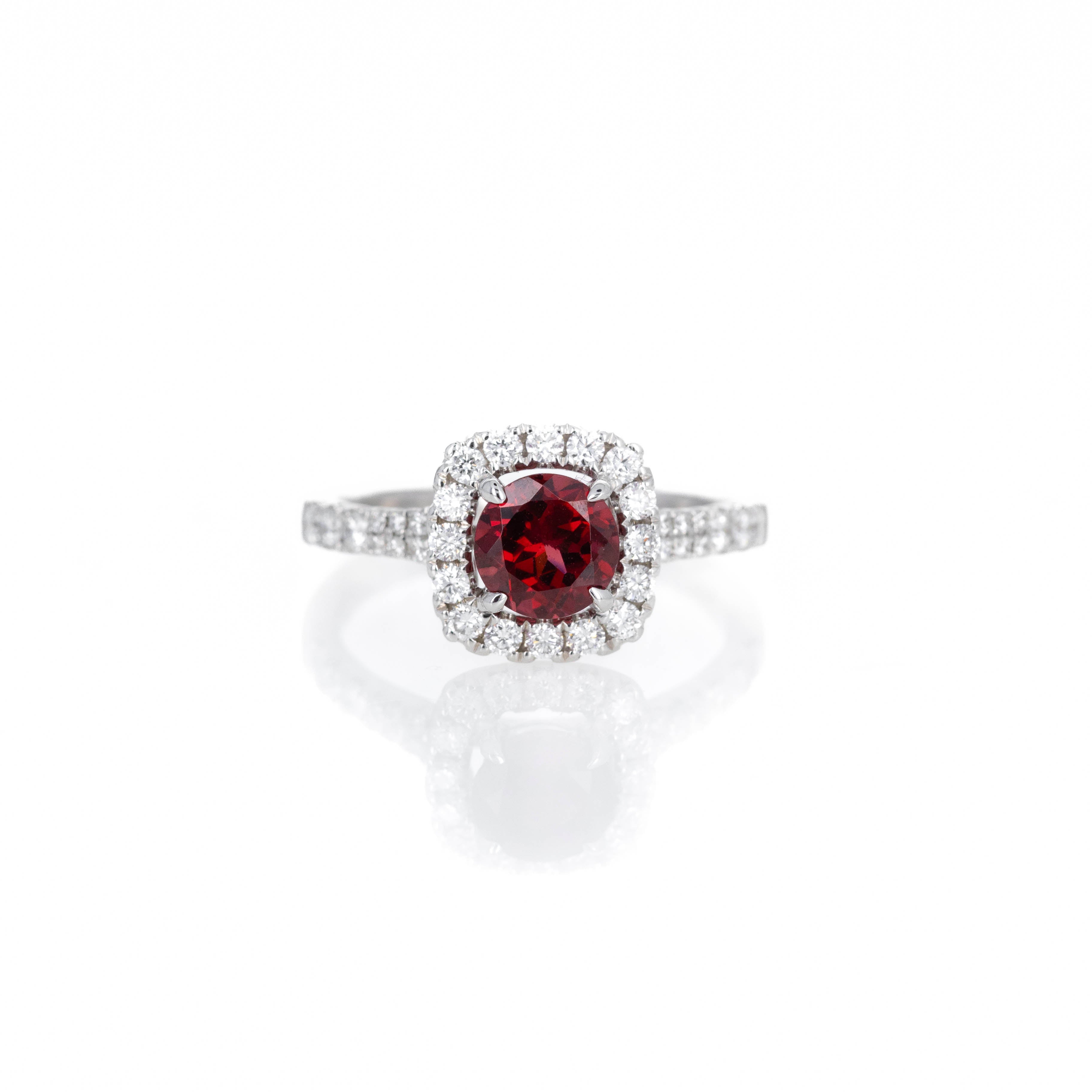 18K White Gold 1.18 Carat Garnet Diamond Halo Ring - Queen May