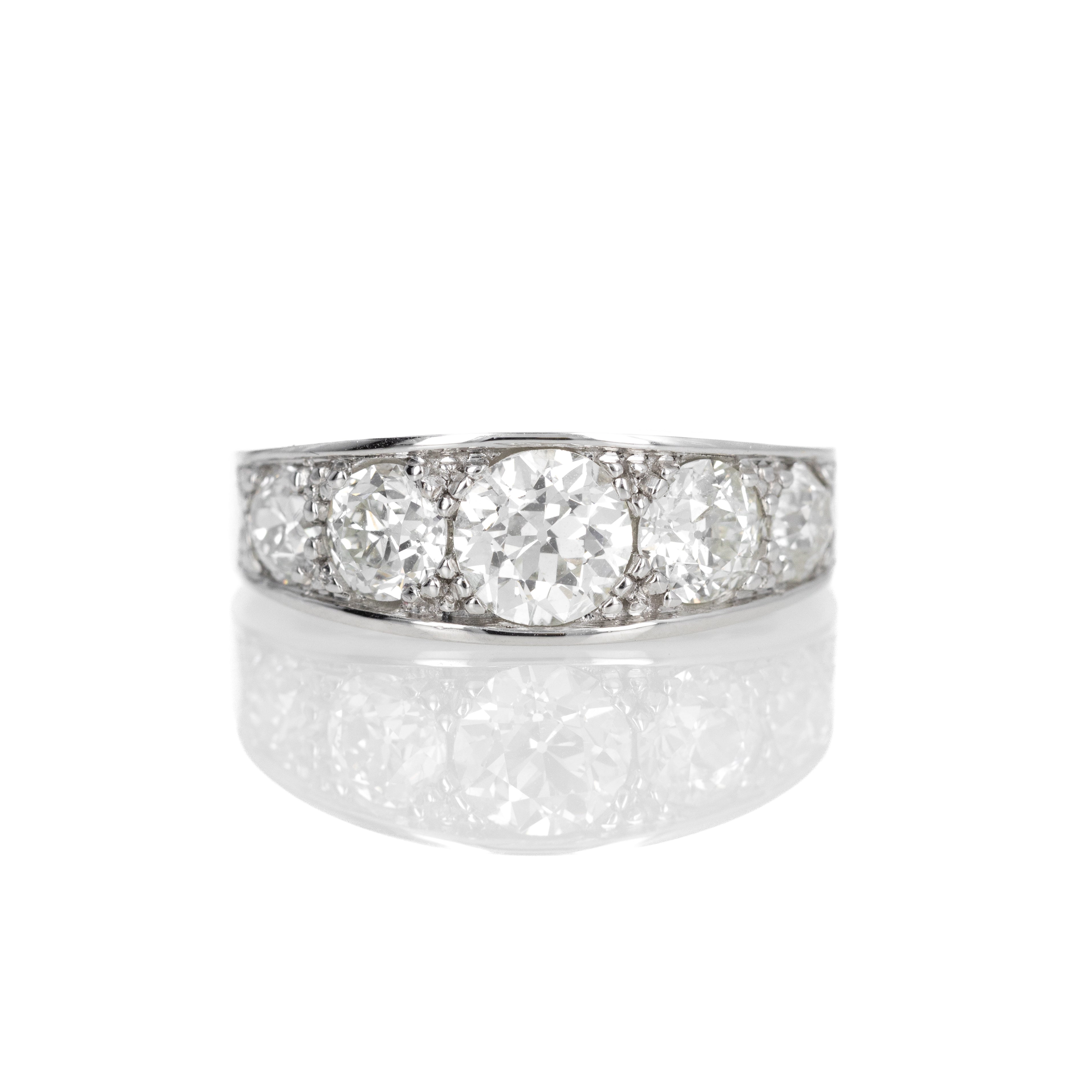 Art Deco Inspired Platinum 2.5 Carat Old European Diamond Five Stone Ring - Queen May