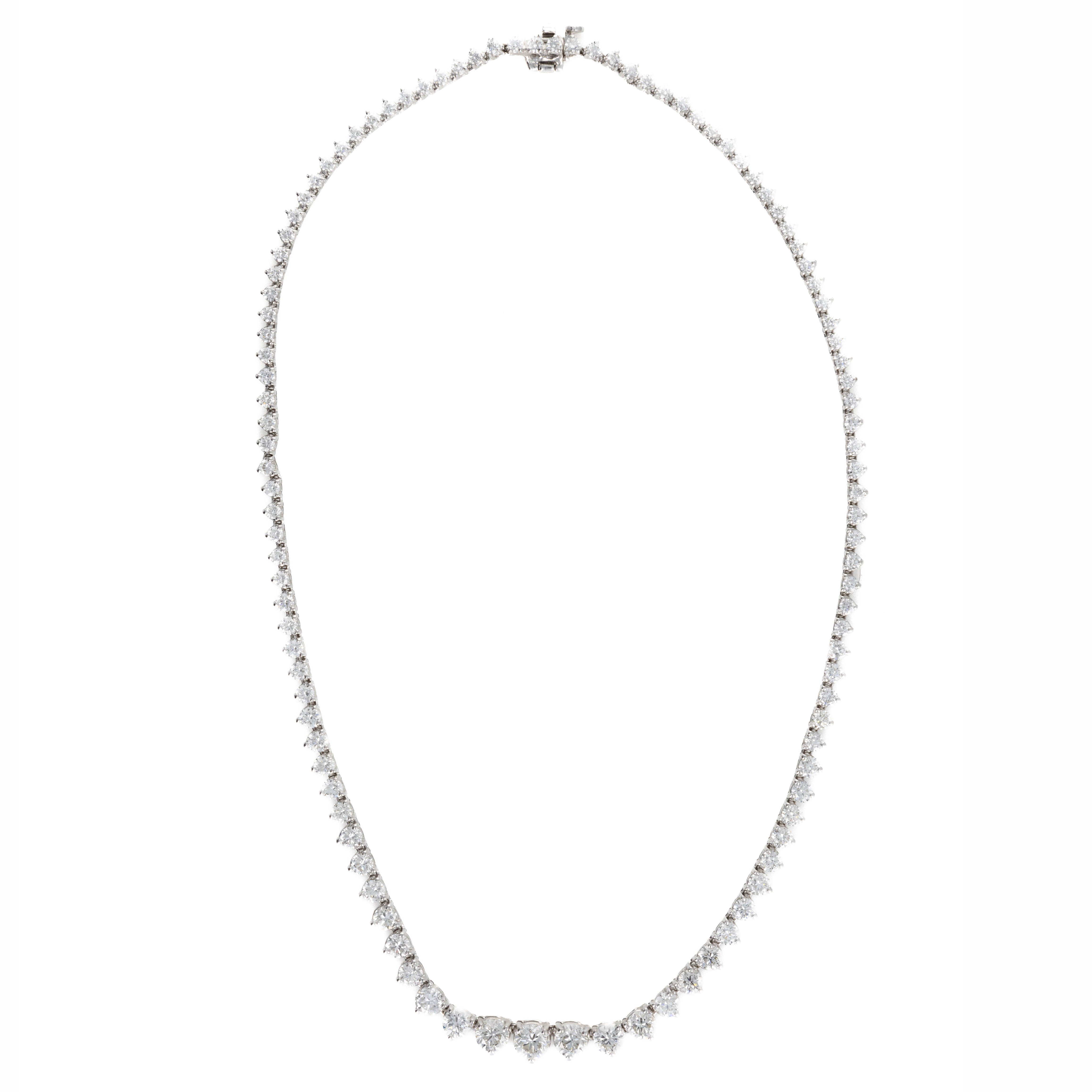18K White Gold 10.5 Carat Round Diamond Graduated Riviera Tennis Necklace - Queen May