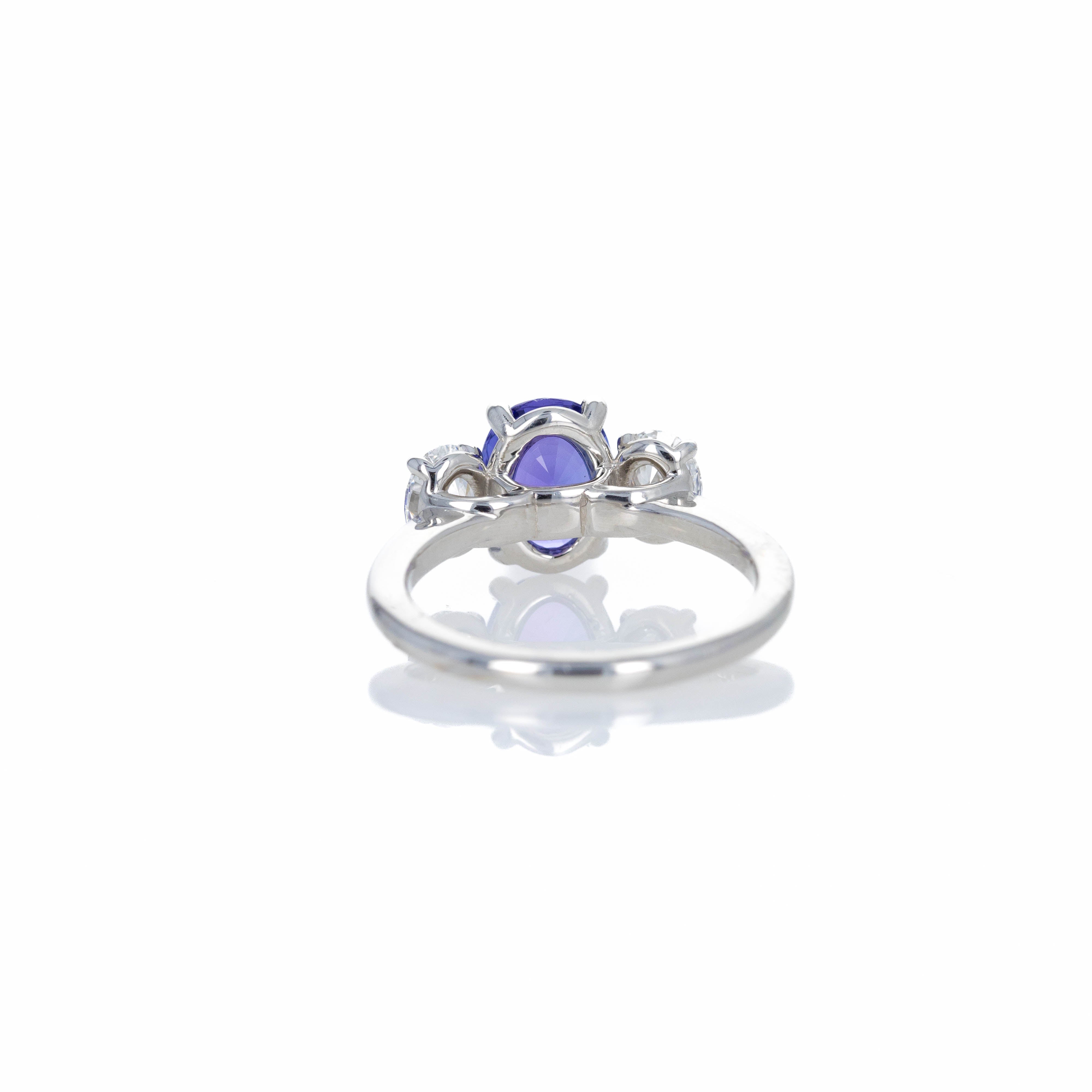 Platinum 2.22 Carat Tanzanite Diamond Oval Three Stone Ring - Queen May