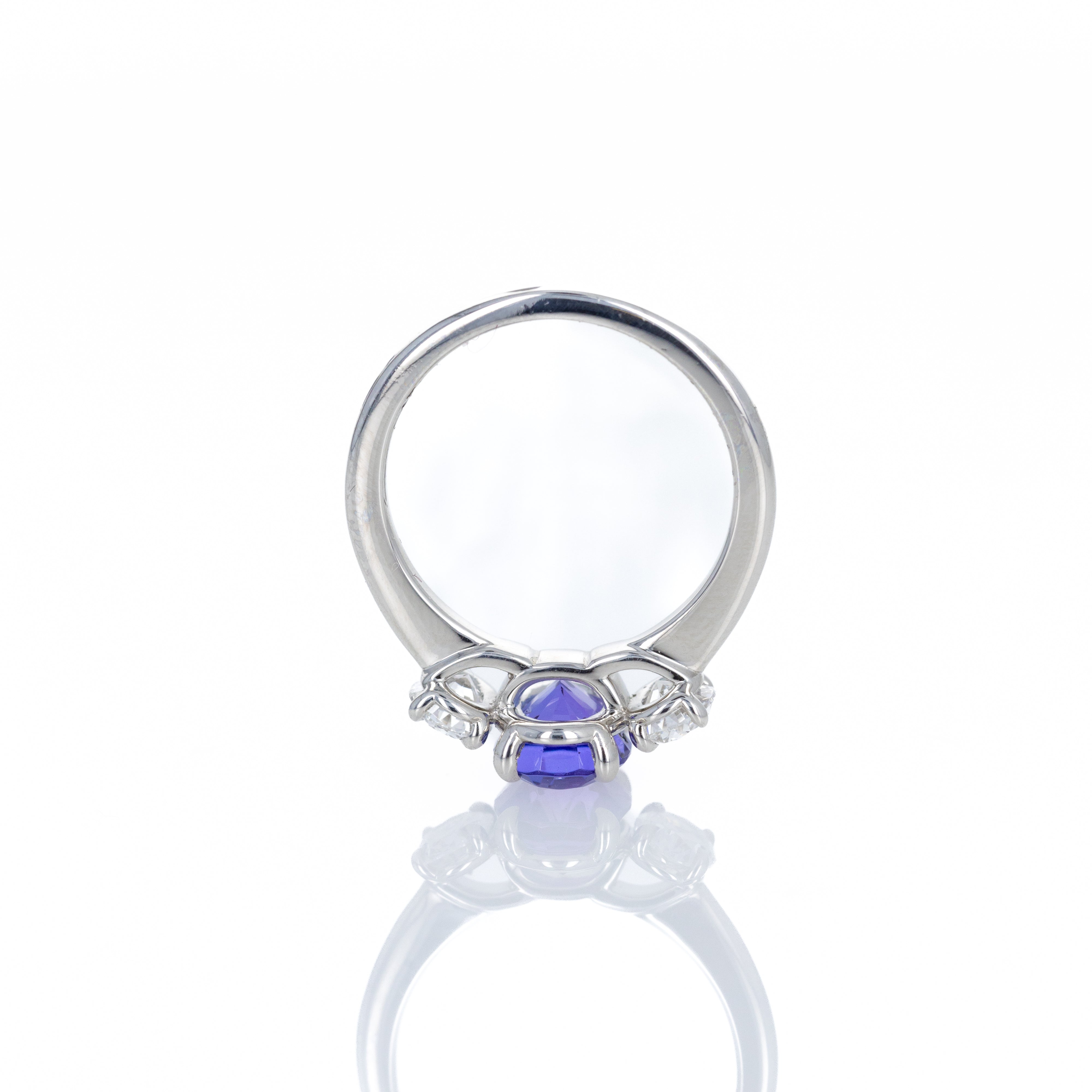Platinum 2.22 Carat Tanzanite Diamond Oval Three Stone Ring - Queen May