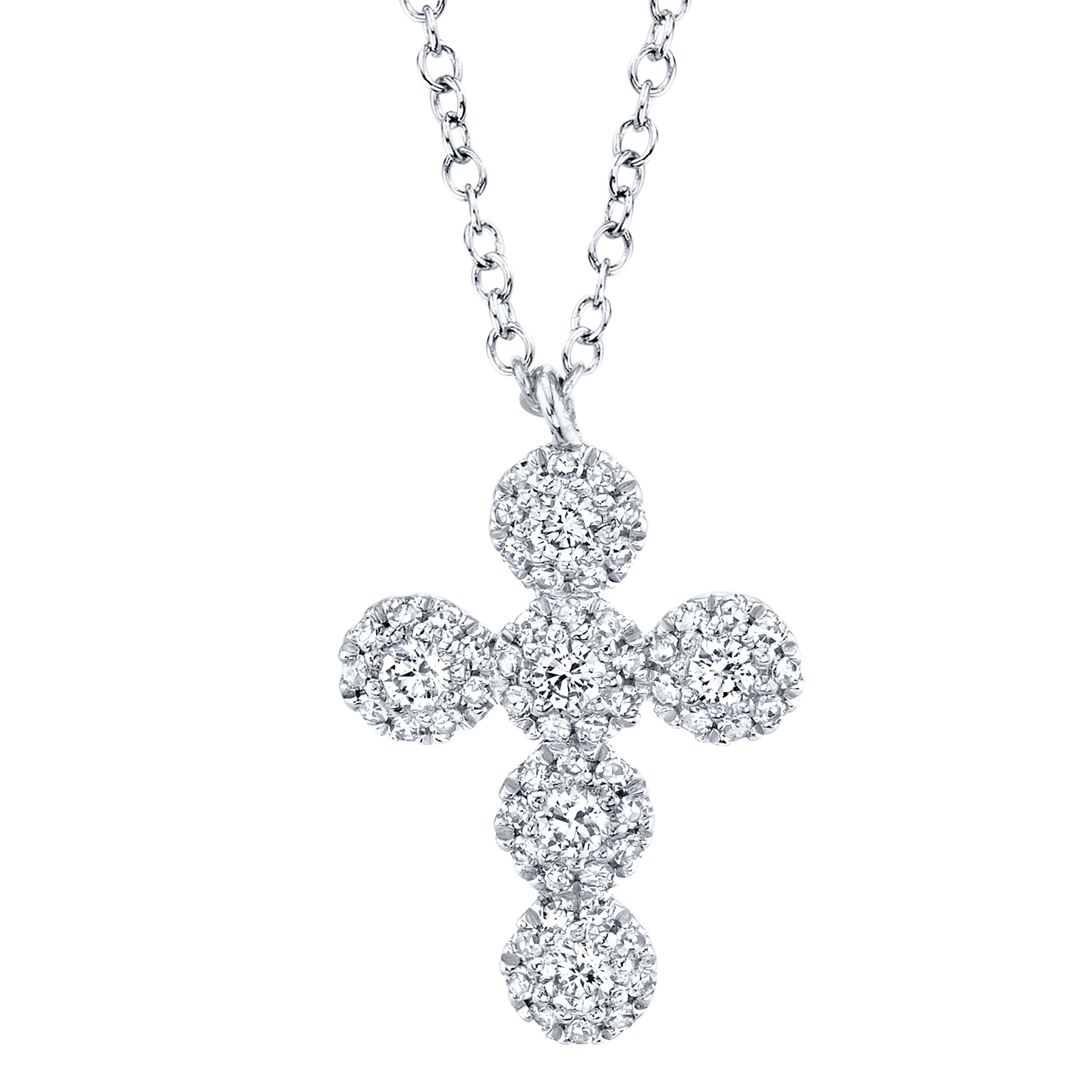 14K Gold Mini Diamond Halo Cross Pendant Necklace - Queen May