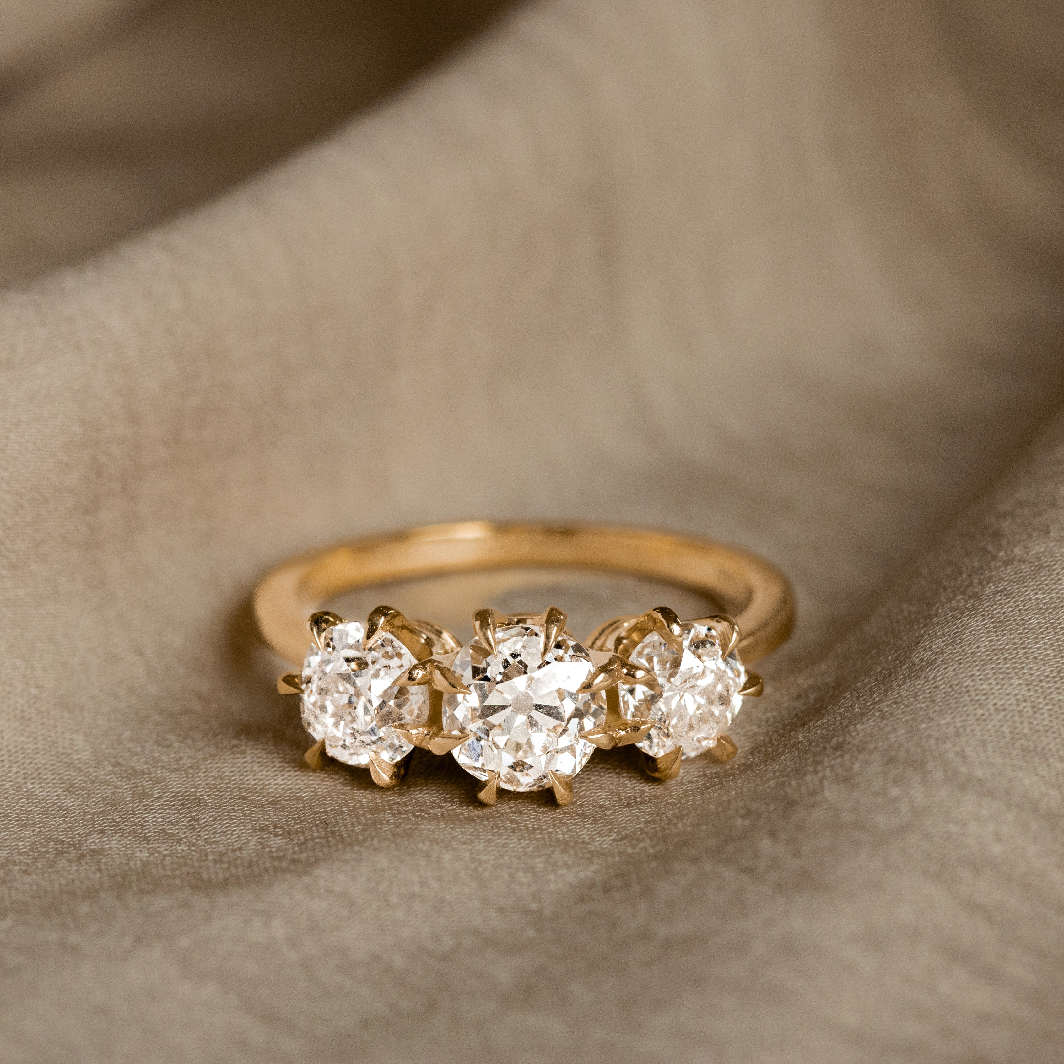 1.09 Carat Old European Diamond Three Stone Engagement Ring - Queen May