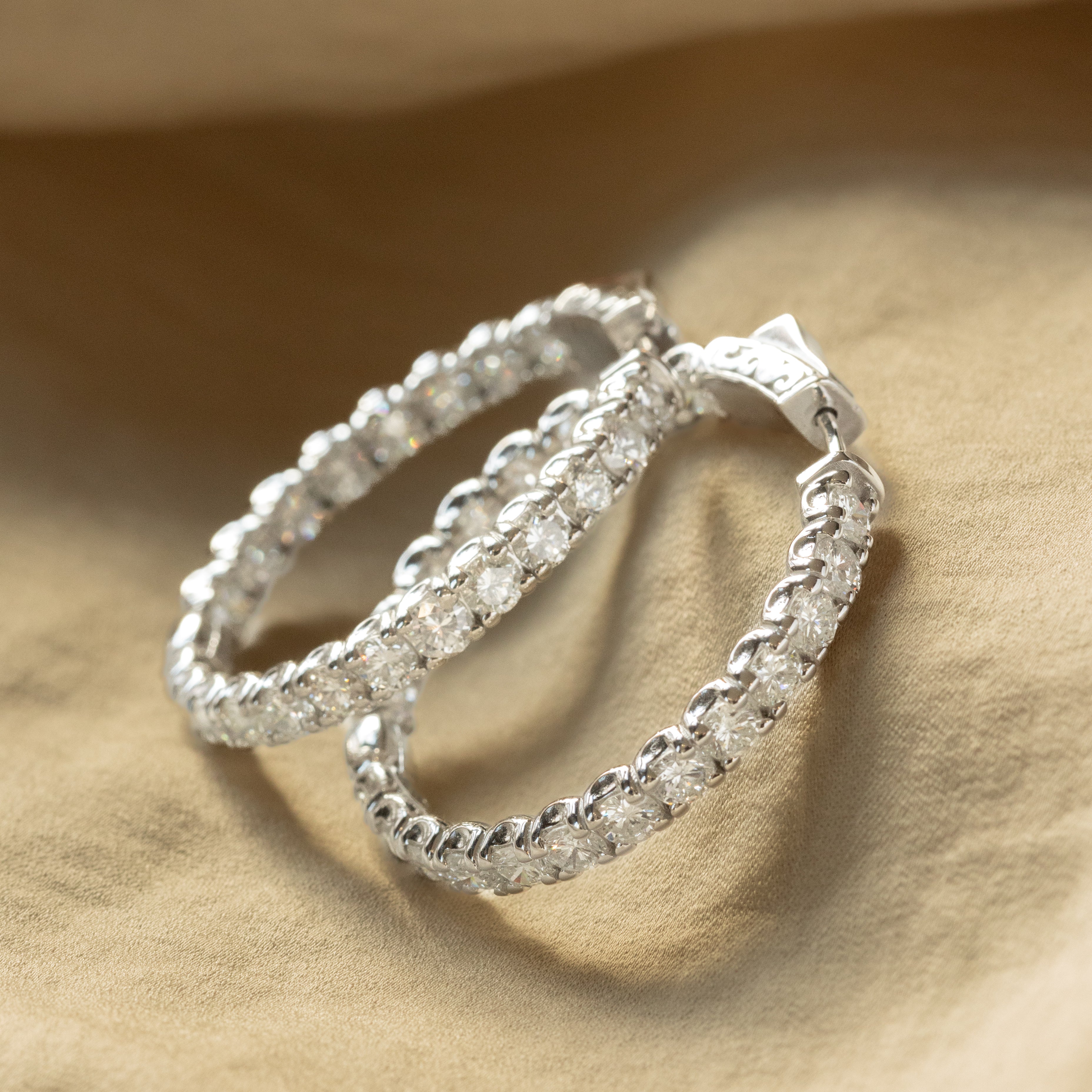 14K White Gold 4.51 Carat Diamond Inside-Out Hoop Earrings - Queen May