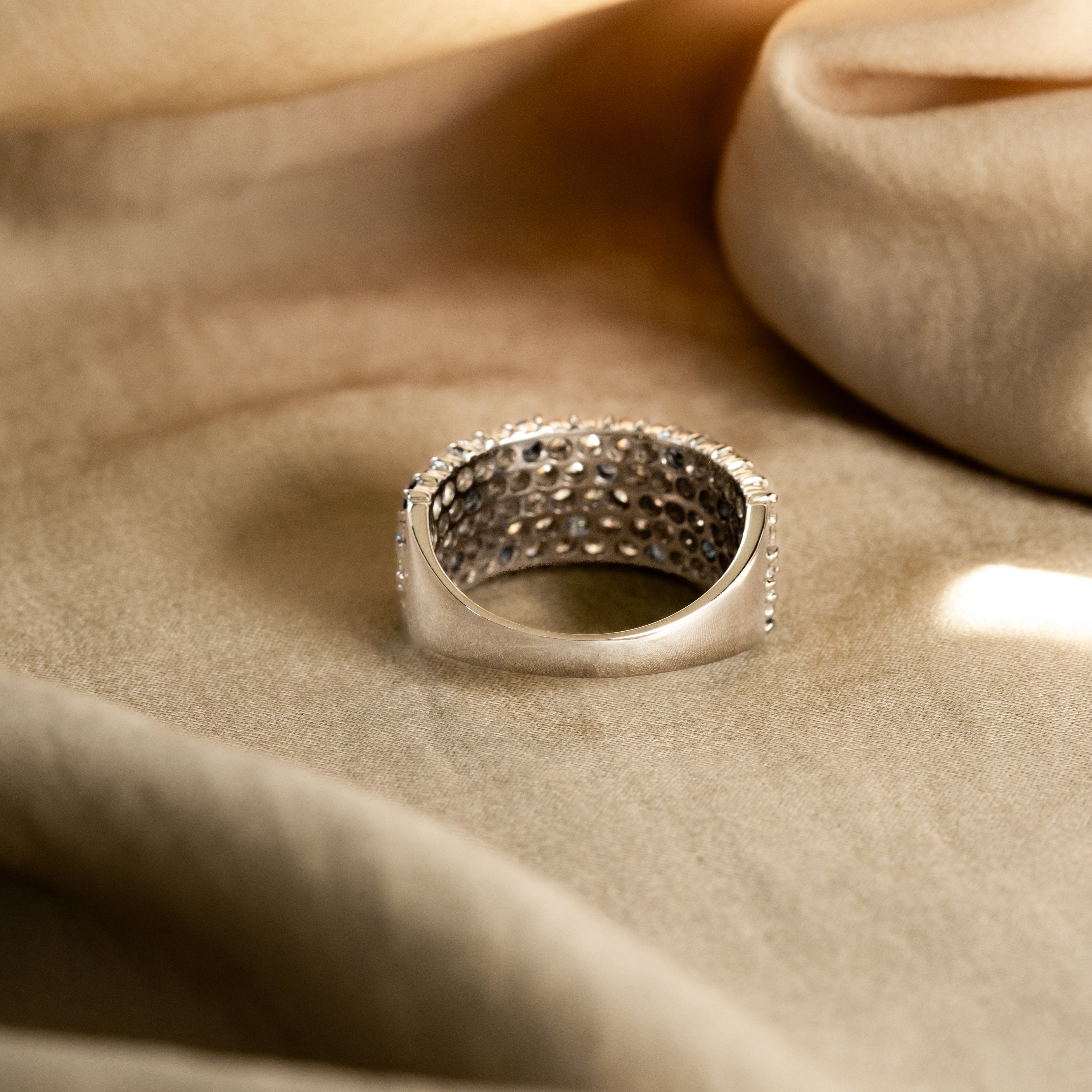 18K Gold Diamond Sapphire Pave Wide Band - Queen May