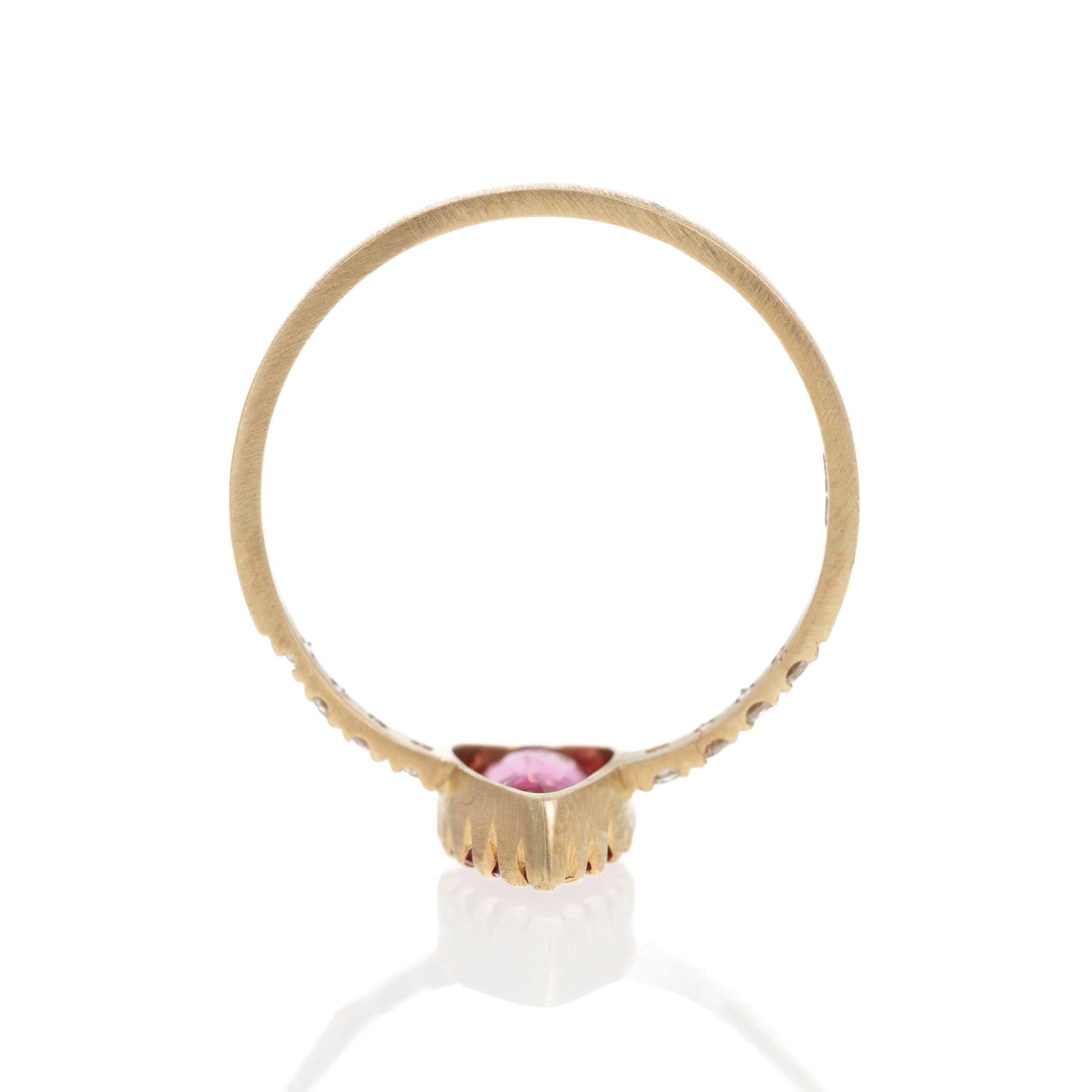 14K Yellow Gold 0.90 Carat Rubellite Tourmaline Diamond Brushed Ring - Queen May