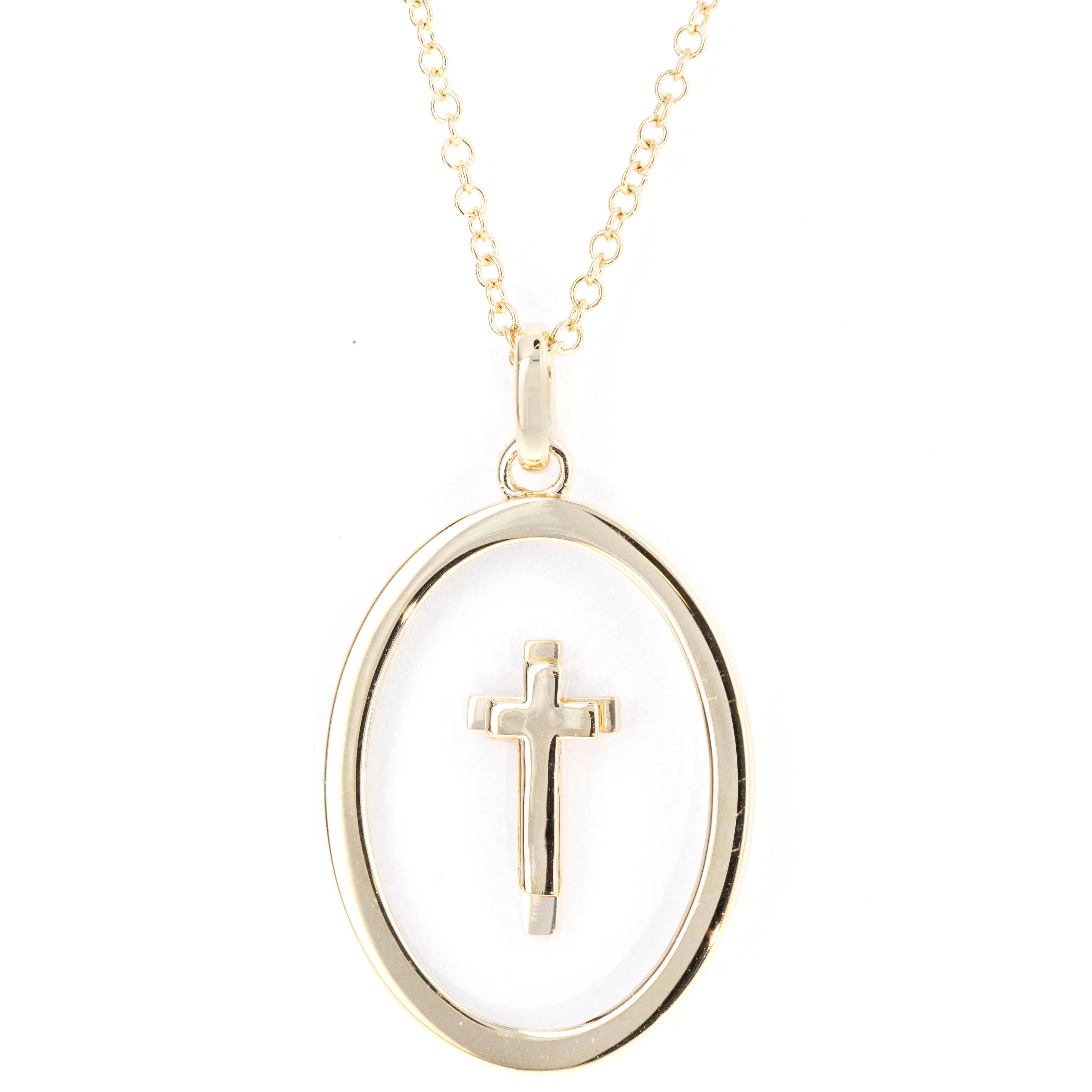 14K Yellow Gold Sapphire Crystal Diamond Cross Pendant Necklace - Queen May