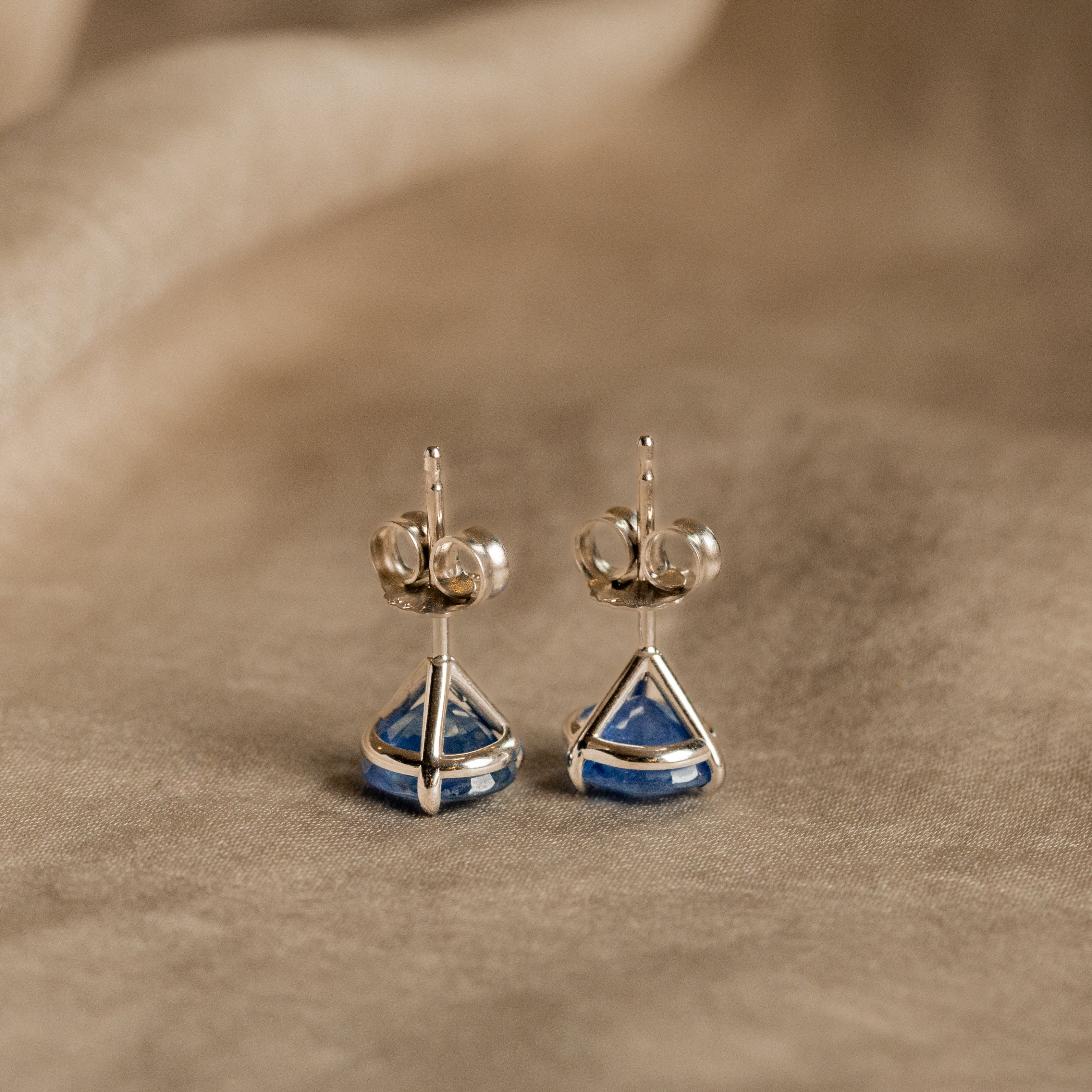 14K Gold 1 Carat Round Natural Sapphire Martini Stud Earrings - Queen May