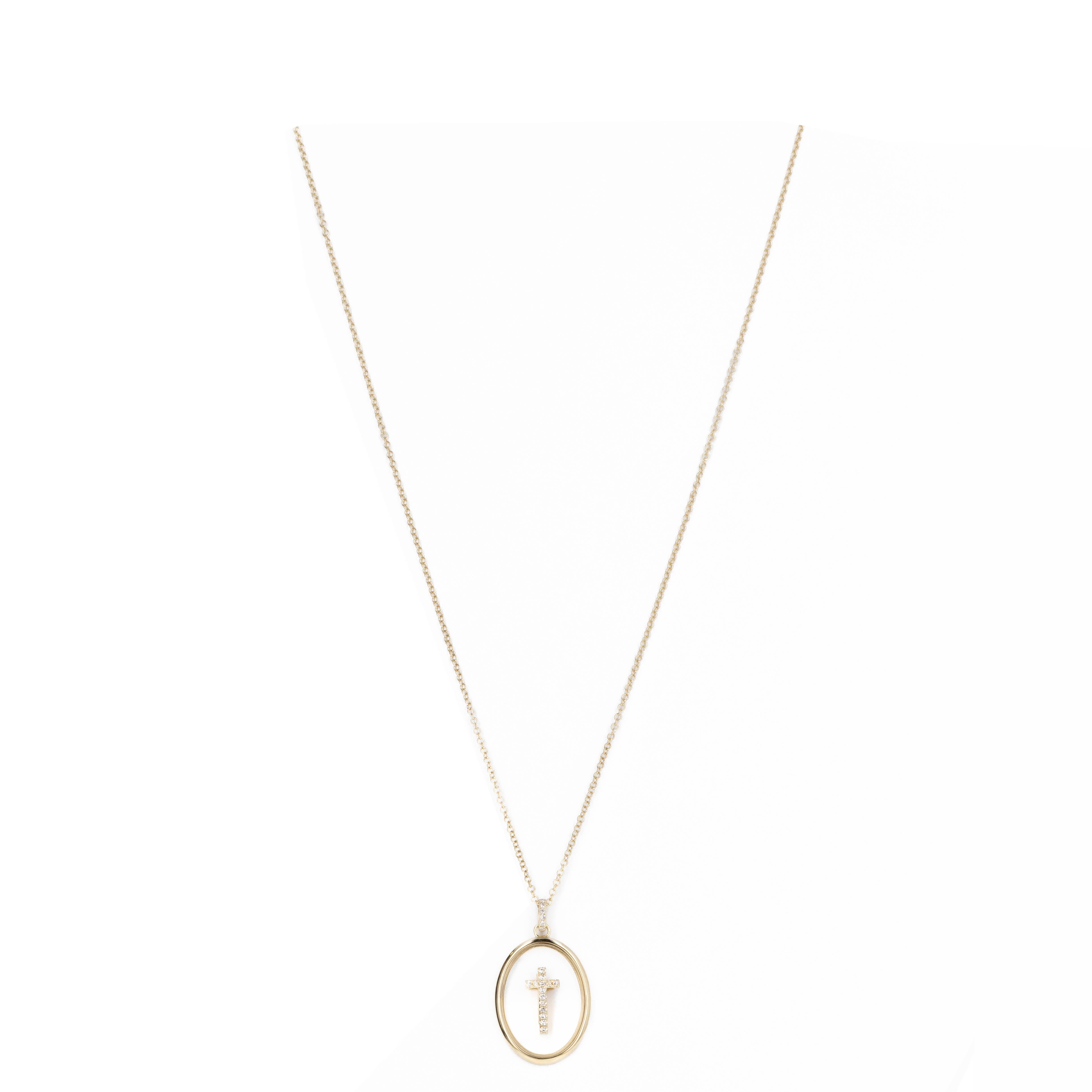 14K Yellow Gold Sapphire Crystal Diamond Cross Pendant Necklace - Queen May