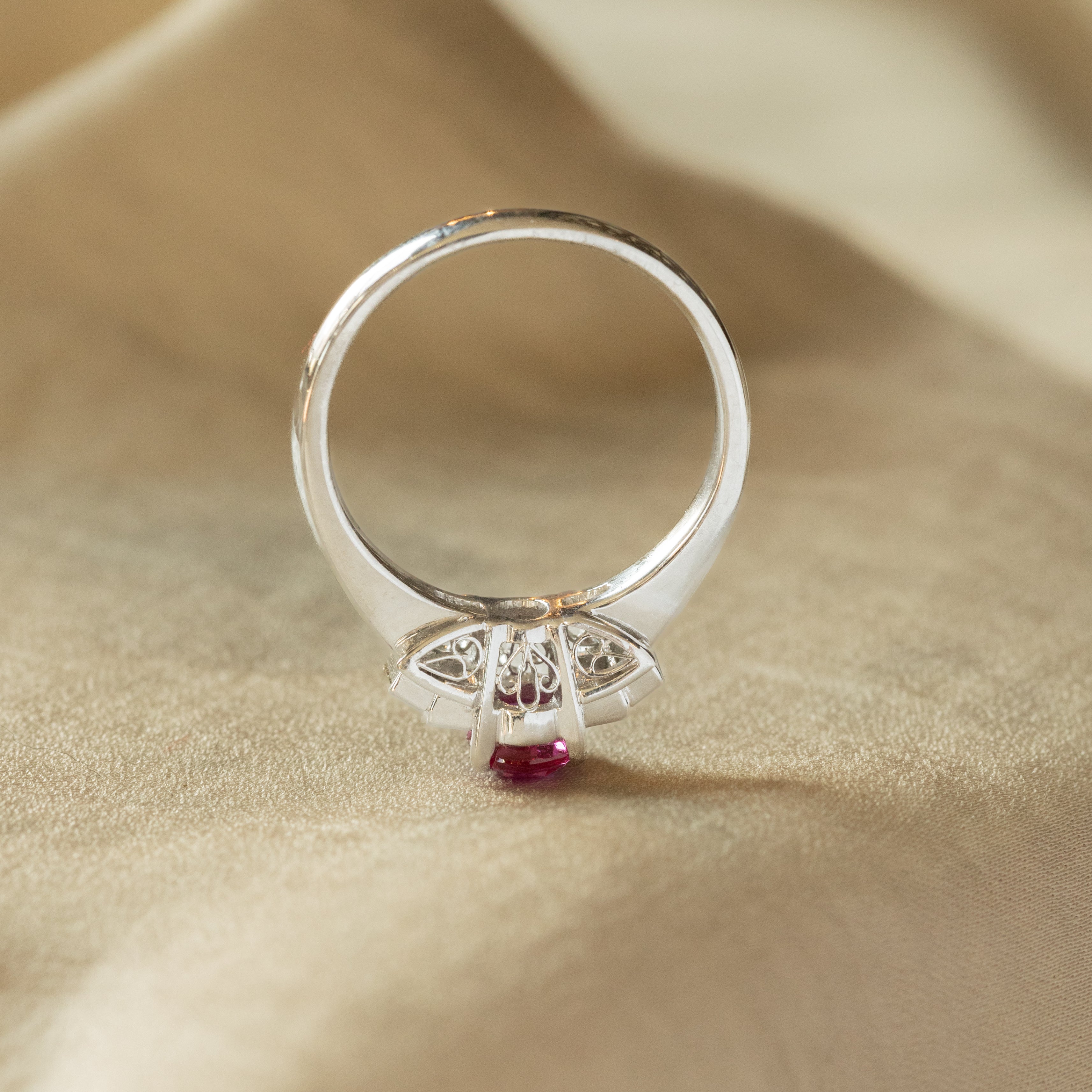 0.69 Carat Oval Natural Ruby Diamond Baguette Ring - Queen May