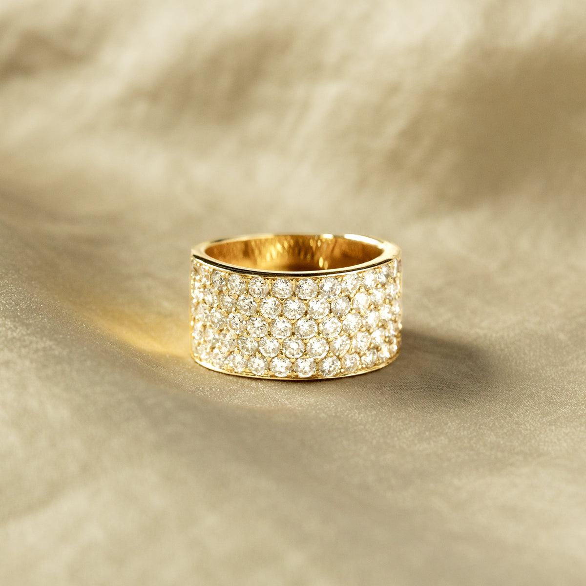 18K Yellow Gold 2.85 Carat Diamond Pave Wide Band - Queen May