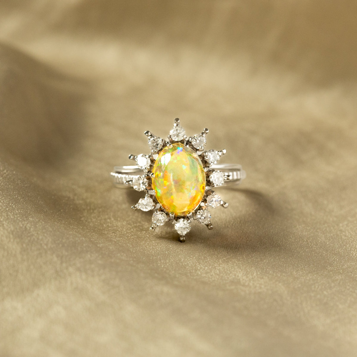 2.18 Carat Natural Jelly Opal Diamond Halo Ring - Queen May