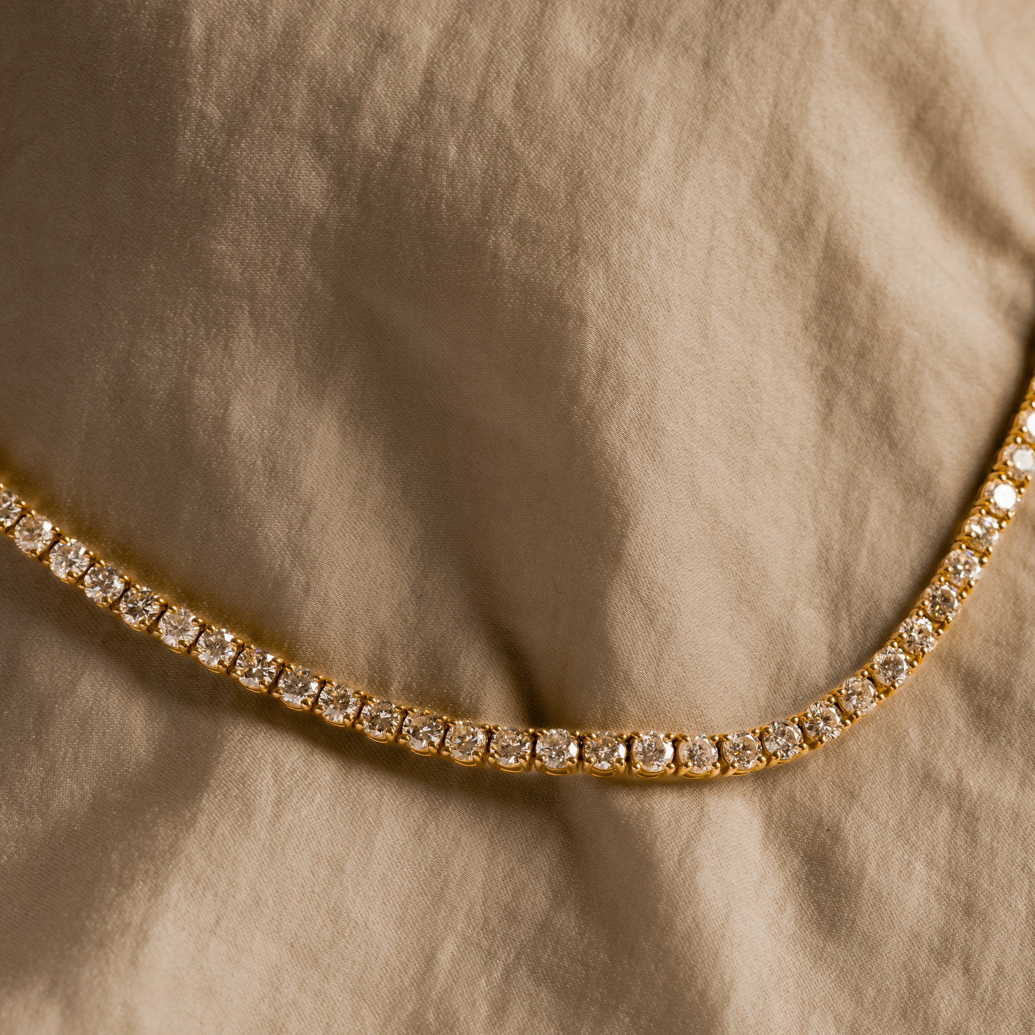 14K Gold 14.43 Carat Round Diamond Tennis Necklace - Queen May