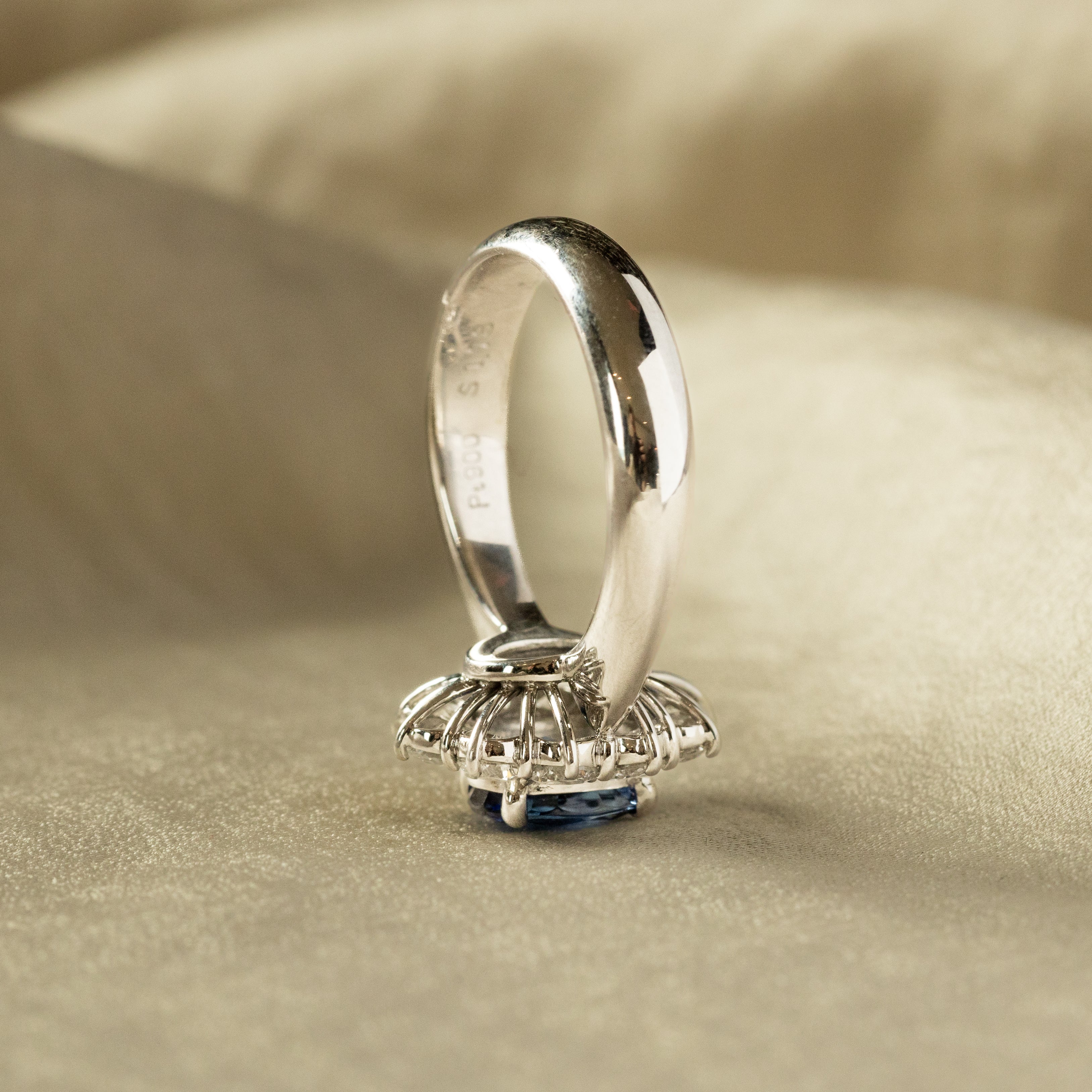 1.78 Carat Oval Natural Sapphire Diamond Halo Ring - Queen May