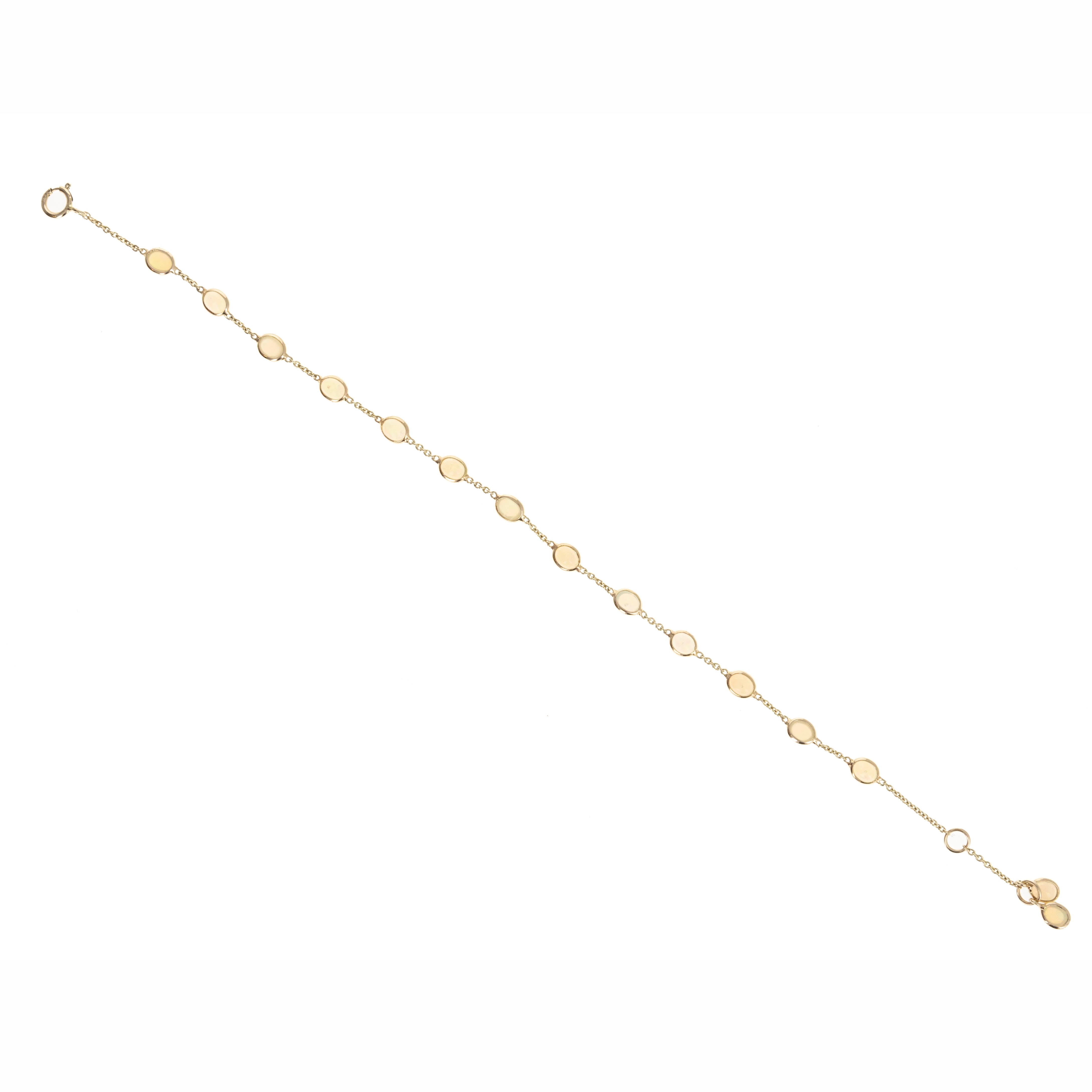 14K Yellow Gold 2.04 Carat Opal Bezel Station Bracelet - Queen May