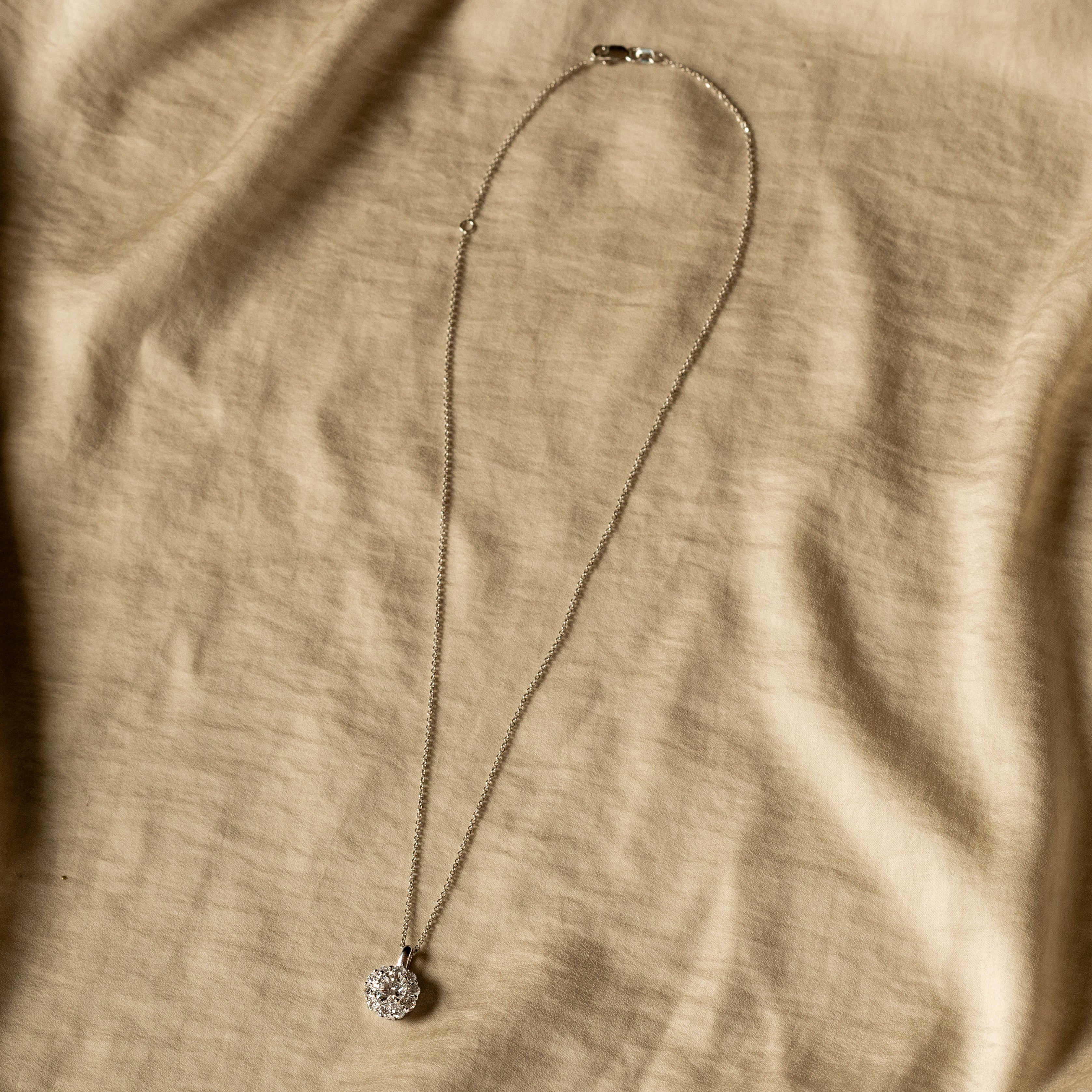 1.04 Carat Round Brilliant Diamond Halo Pendant Necklace - Queen May