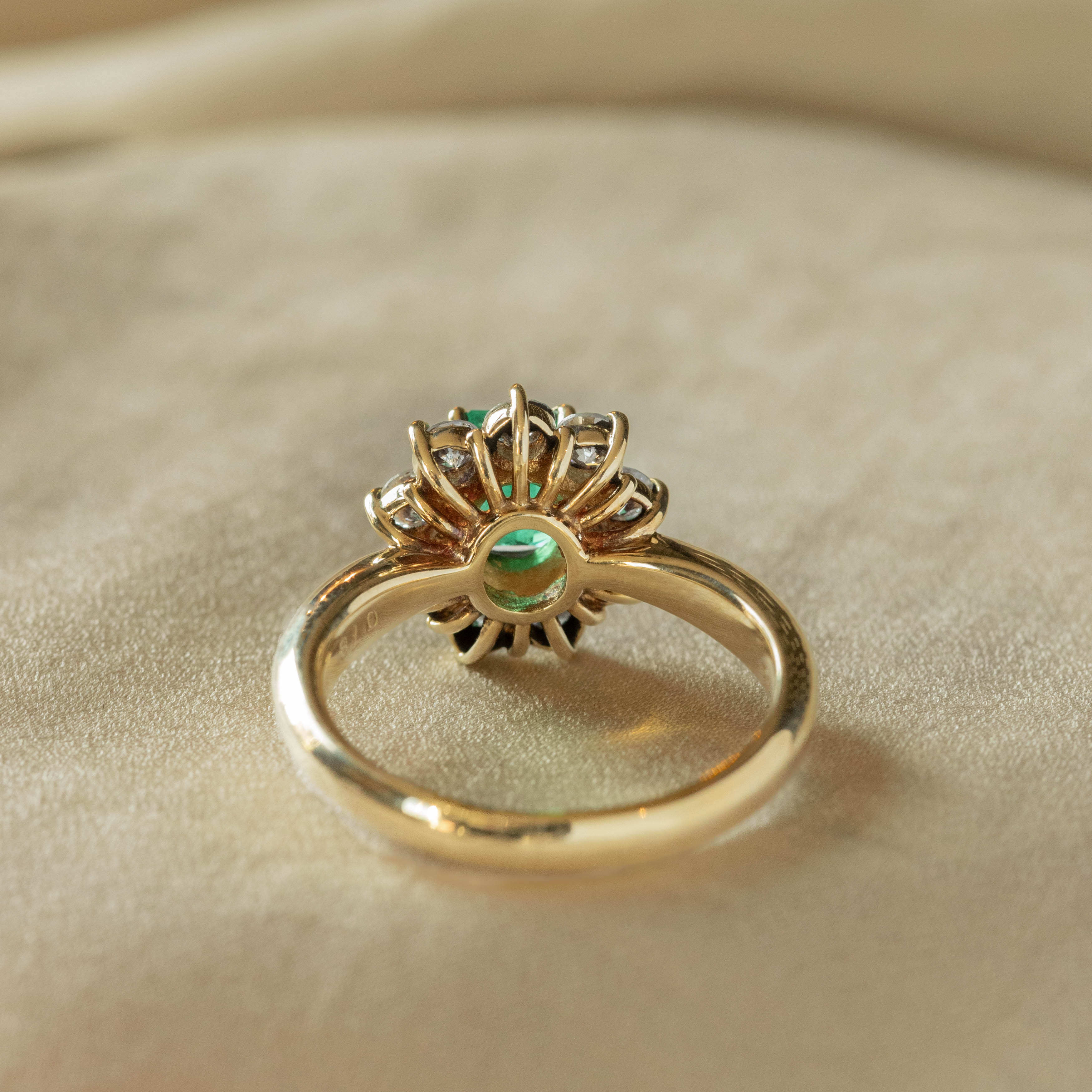 0.78 Carat Natural Emerald Diamond Halo Ring - Queen May