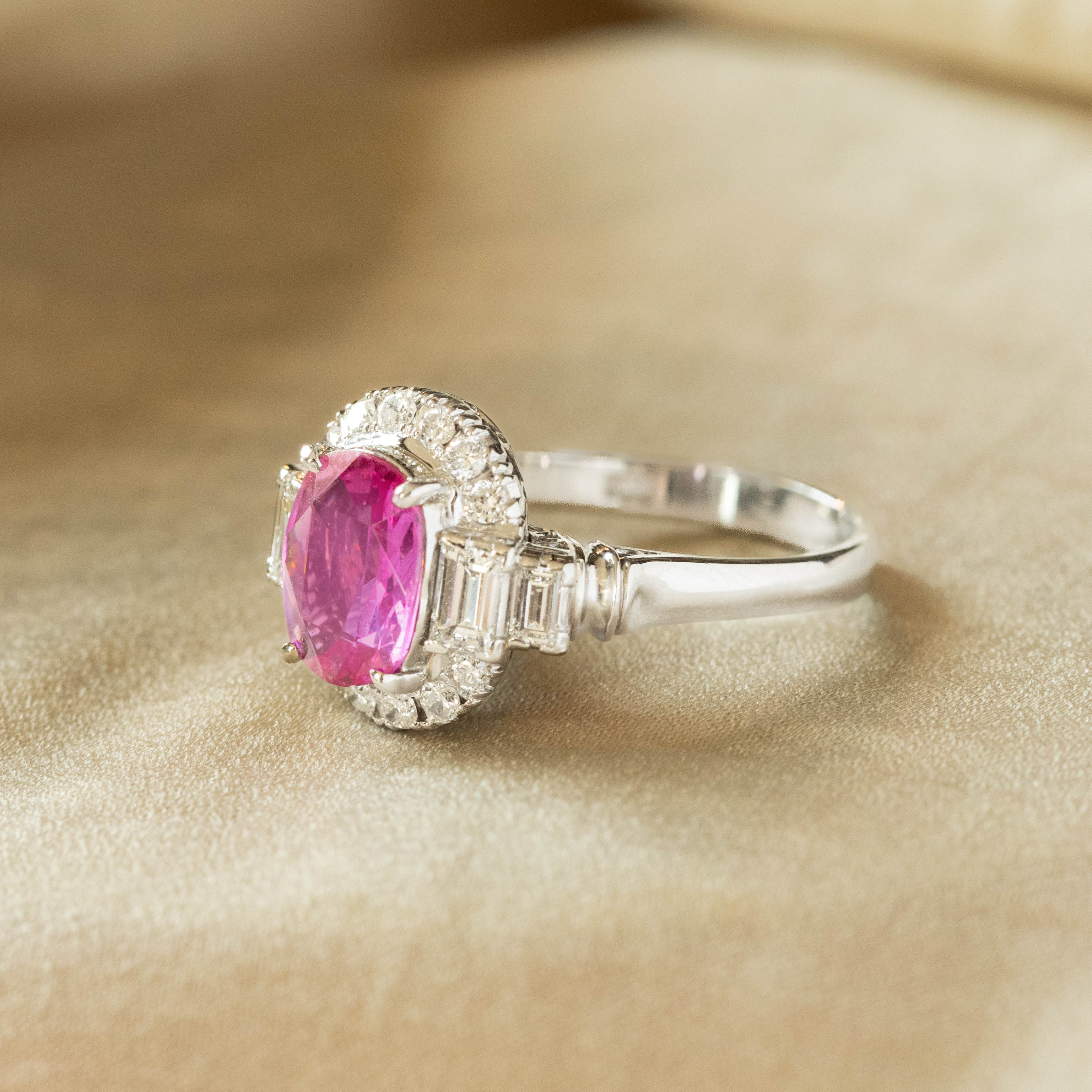 1.31 Carat Cushion Pink Sapphire Diamond Ring - Queen May