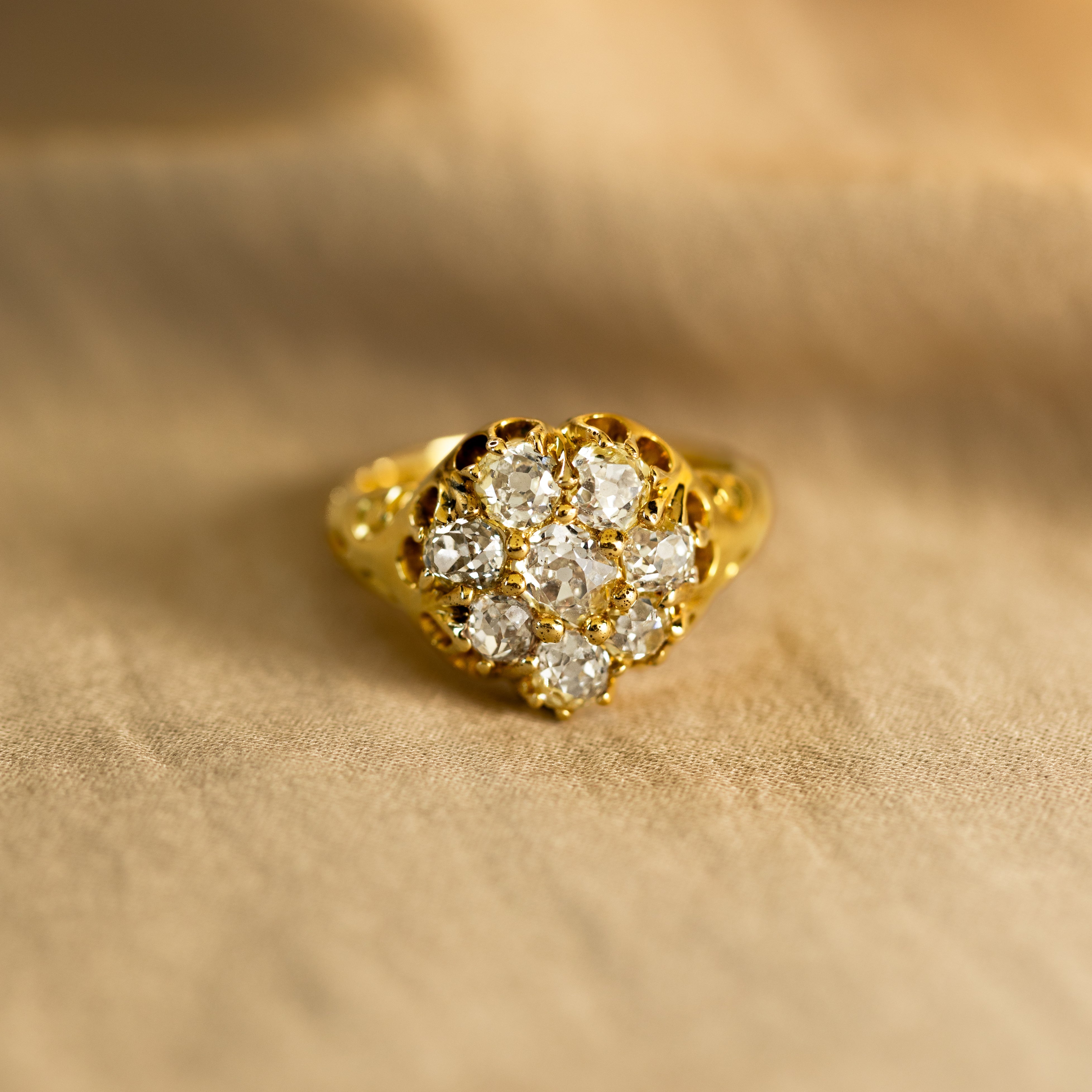 Victorian 18K Gold Old Mine Diamond Cluster Ring - Queen May